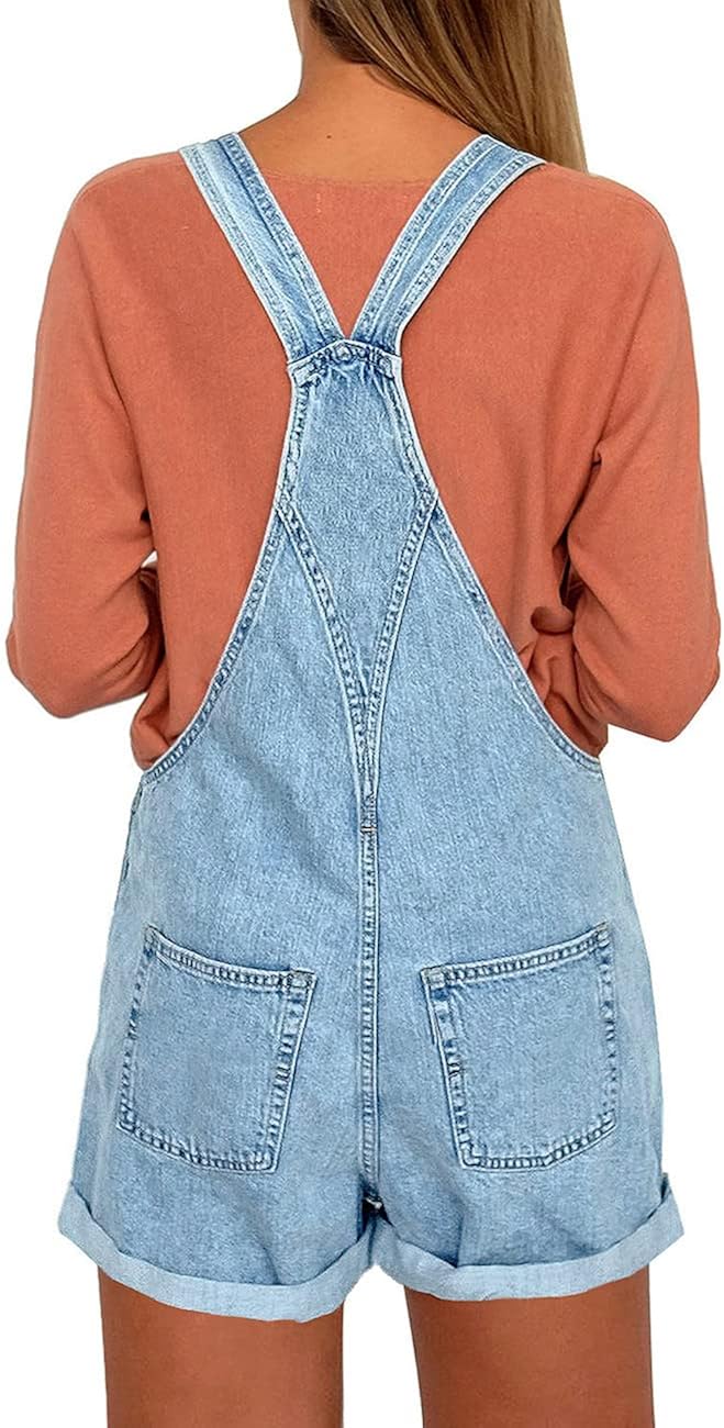 Amazon.com: Vetinee - Overol corto clásico de mezclilla con tirantes  ajustables para mujer, con dobladillo con puño : Ropa, Zapatos y Joyería