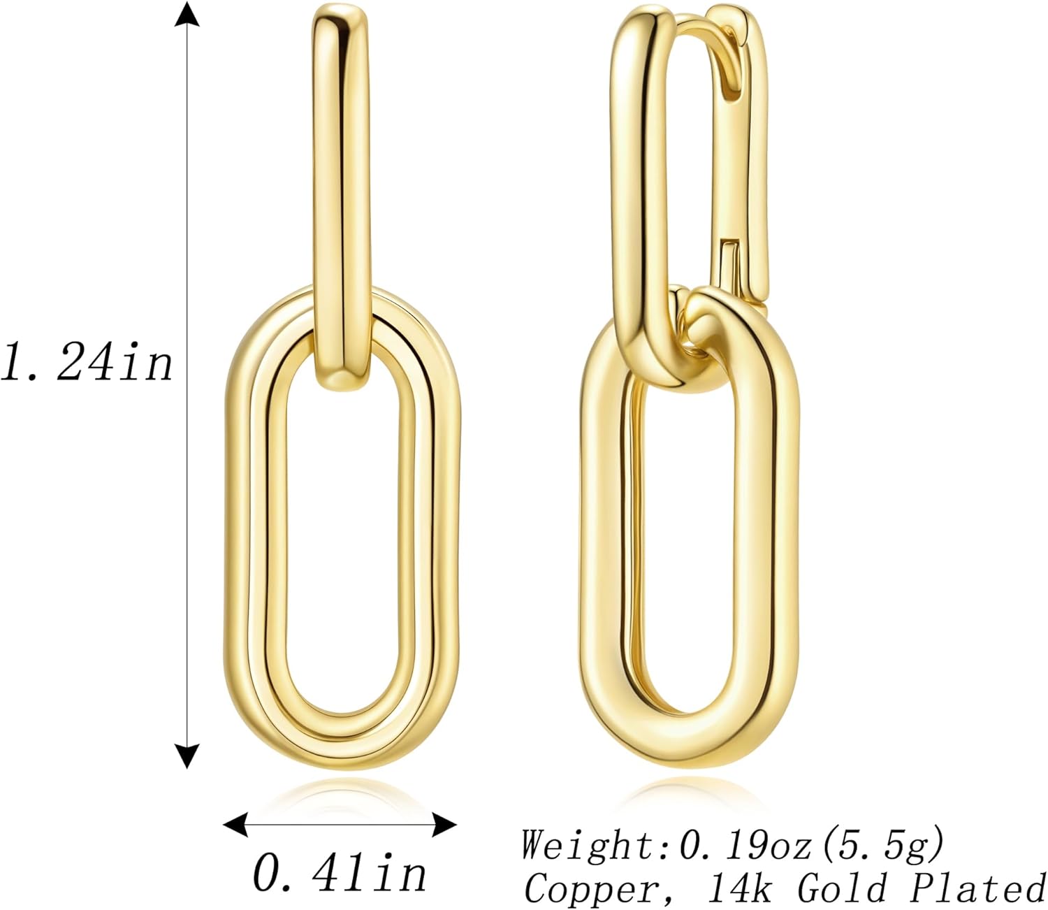 18K Gold Plated Paperclip Earrings For Women Trendy Chain Link Earrings Gold Statement Square Hoop Earrings Rectangle Drop Dangle Earrings Jewelry Gifts For Wedding - Image 5