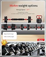 Vista 5 de Mancuernas ajustables, juego de pesas libres de 20/30/40/60/80 libras con conector, juego de mancuernas 4 en 1 utilizadas como barra/pesas