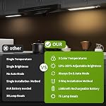 Under Éclairage de cabinet,1500mAh Feux de placard rechargeables, 76 LED Capteur de mouvement actionné lumière intérieure, magnétique sous les feux de comptoir variable sans fil pour la cuisine, escaliers 2-Pack
