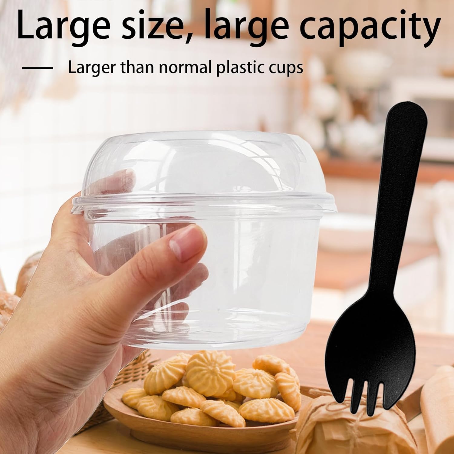 Disposable Clear Plastic Cups with Dome Lids and Spoons, Plastic