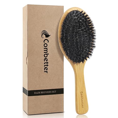 Cepillo de pelo 100% de cerdas de jabalí, cepillo de cerdas suaves para hombres, cepillo alisador y desenredante para cabello largo, rizado, fino,