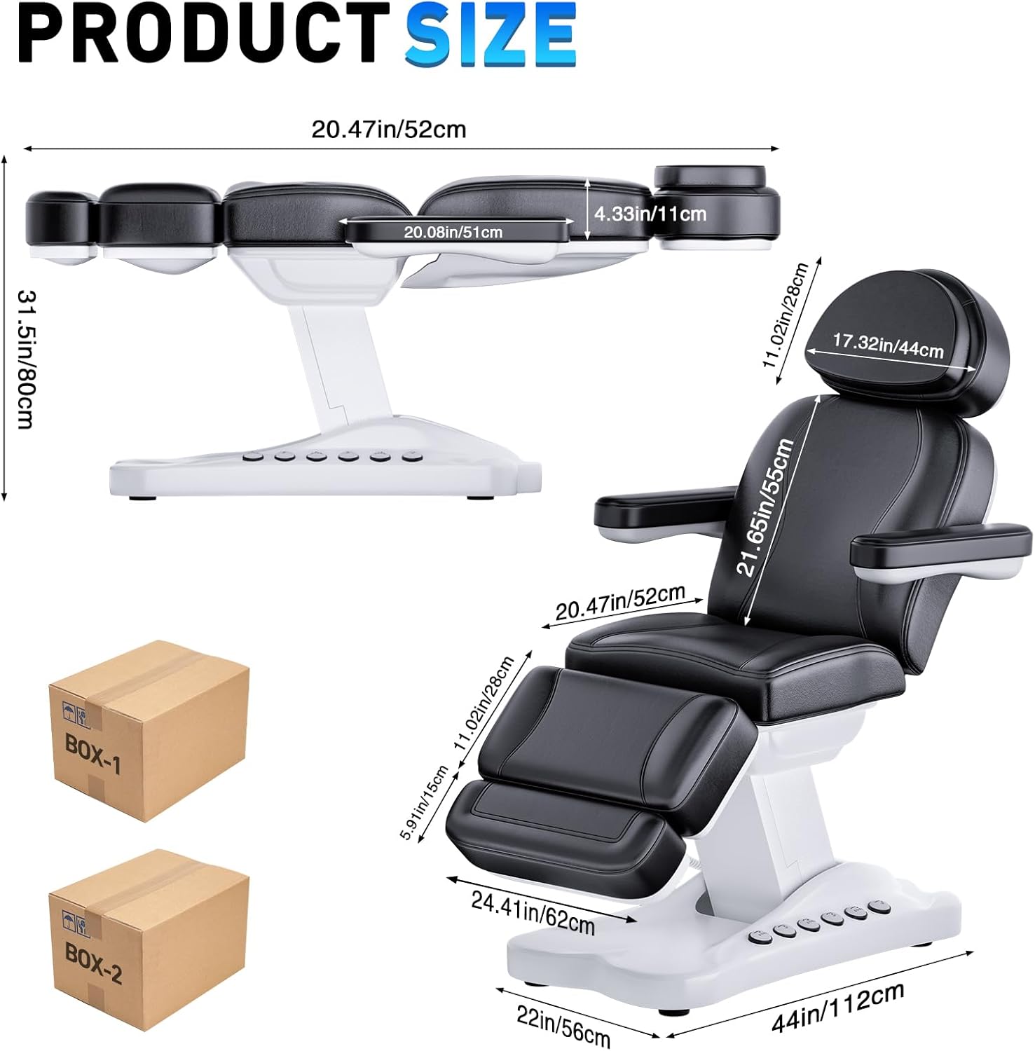 Full Electric Tattoo Chair Facial Bed for Esthetician, Electric Massage Tattoo Chair for Client with 4'' Think Premium Foam, Physical Ajustable Therapy Table for Facial,Spa (Black/Upgrade 3Mold)