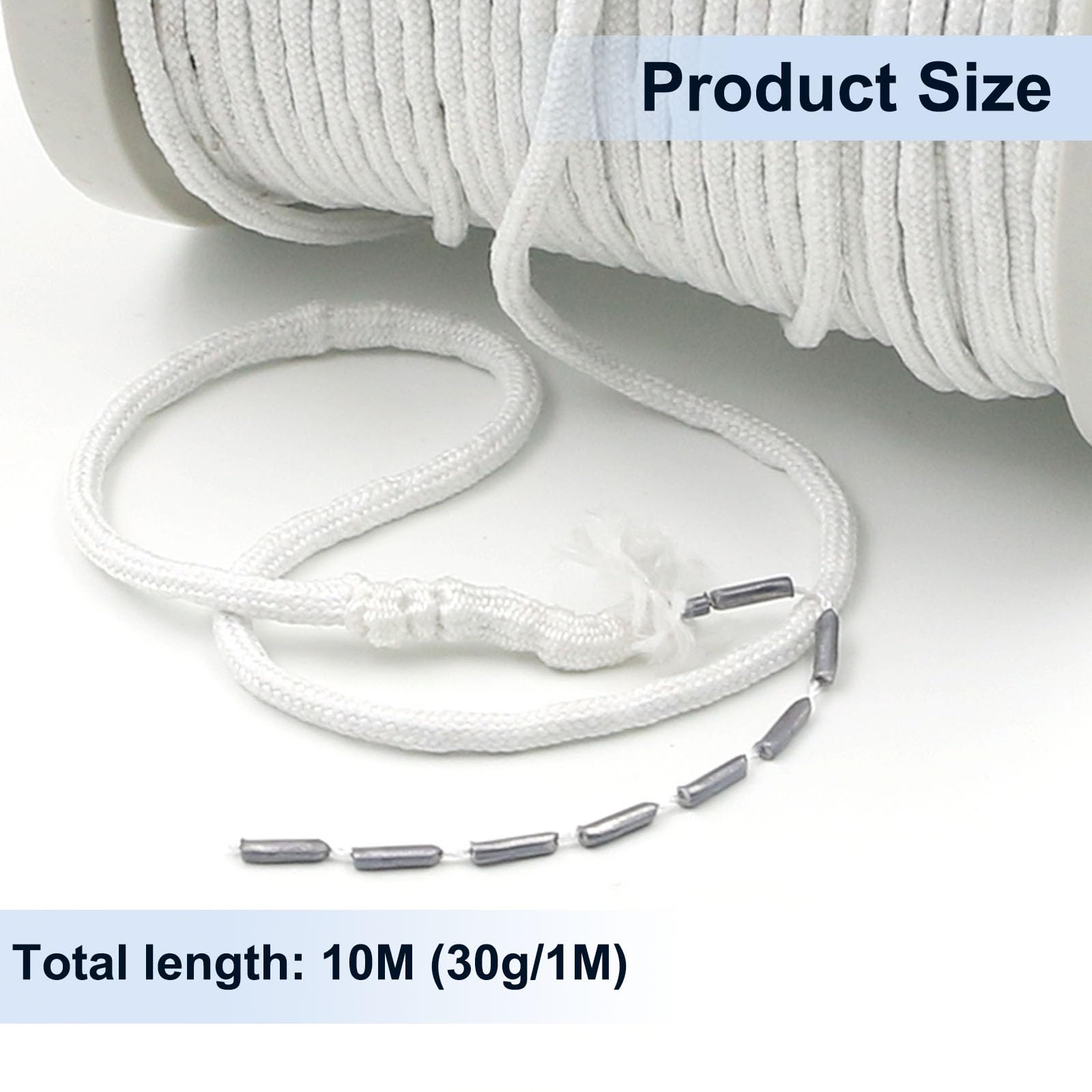 Nastro Piombo Per Tende - 30G-10M, Catena Pesi Per Tende E Zanzariere, Bianco, Facile Da Tagliare E Cucire - Foto 3