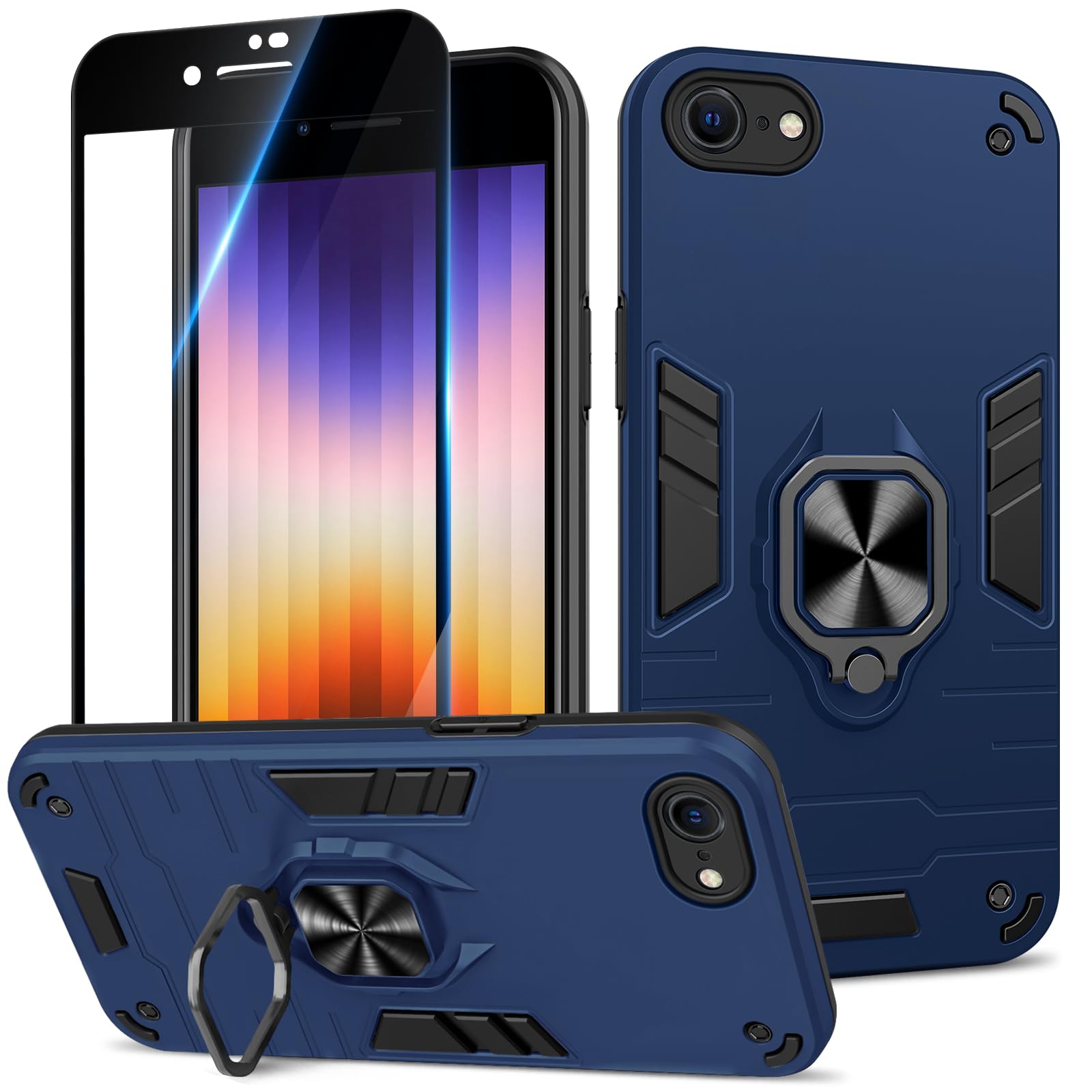 Funda para Samsung Galaxy A13 4G con Cristal Templado Protector Pantalla, Carcasa Antigolpes con Soporte anular metálico, Case Protectora de Grado Militar, Negro — view 45