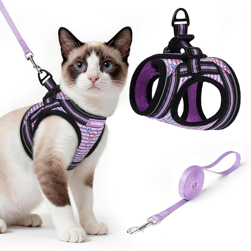 Peitoral para Gatos rabbitgoo com Guia, Malha Respirável e Ajustável, Stars & Stripes, Tamanho L