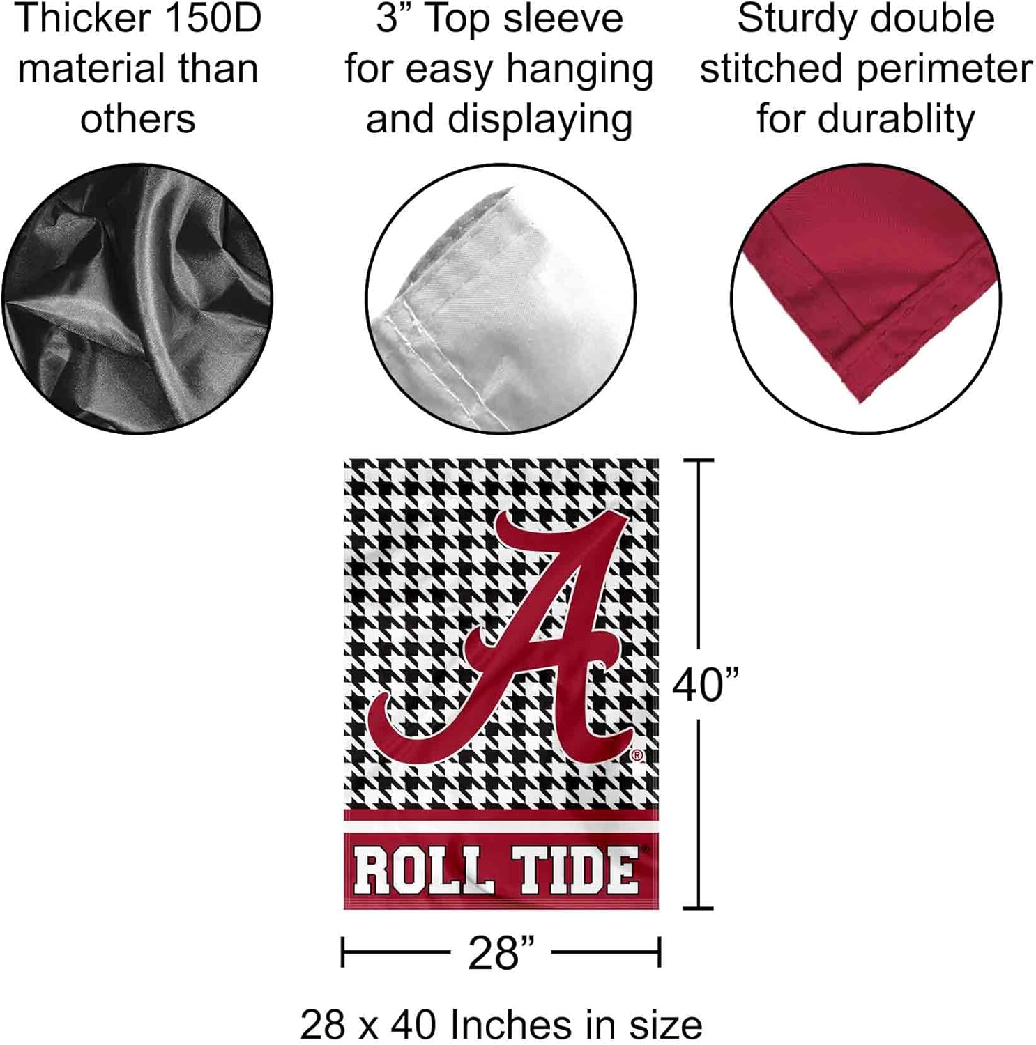 Alabama Crimson Tide Houndstooth Pattern Double Sided House Flag - Image 2
