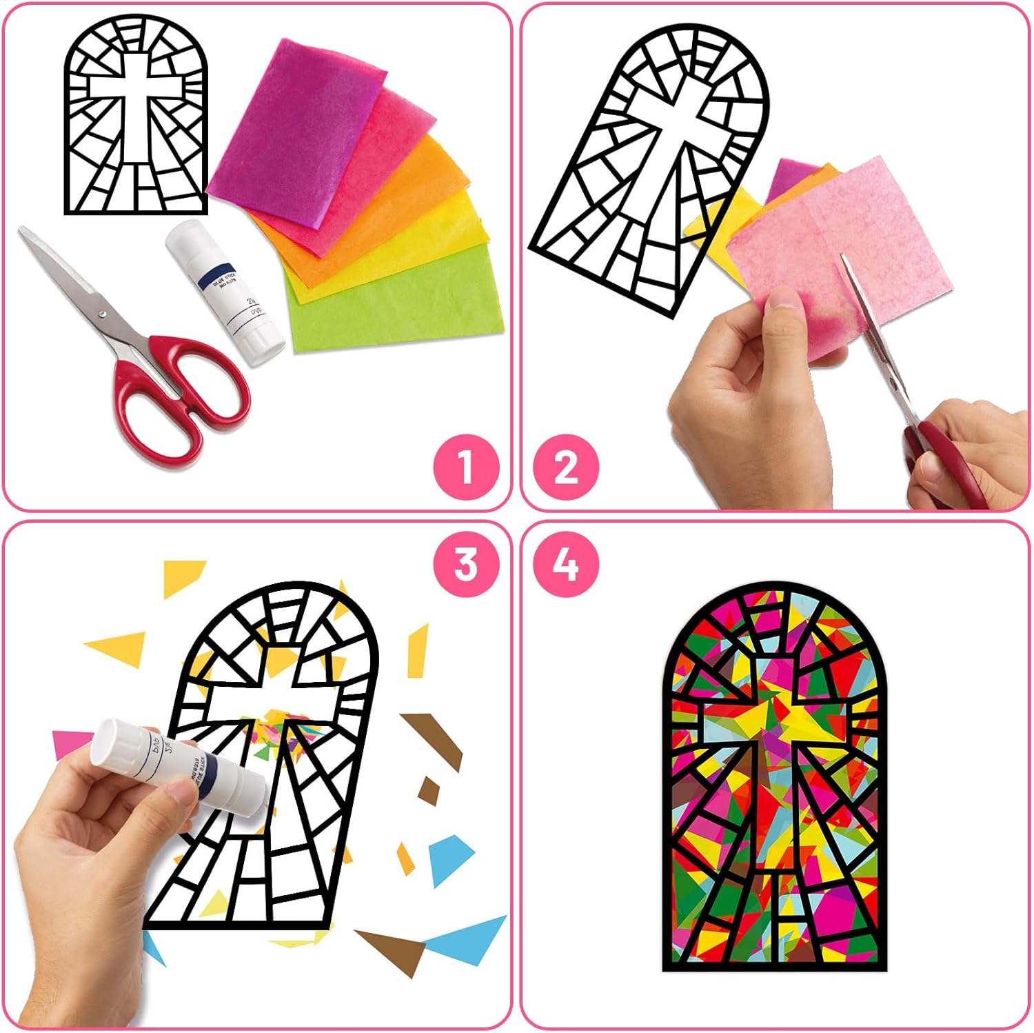 ceiba tree Religious Cross Suncatcher Crafts Kit Easter Sunday School DIY Paper Craft Window Stained Glass Tissue Paper Art Projects Decoration for Party Supplies VBS