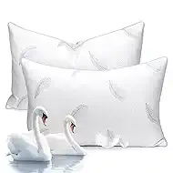 zibroges Goose Feather Pillows Bed Pillow - Hotel Down Pillows King Size Set of 2, Fluffy Support Surround Fill Polyester for Back, Stomach, Side Sleepers