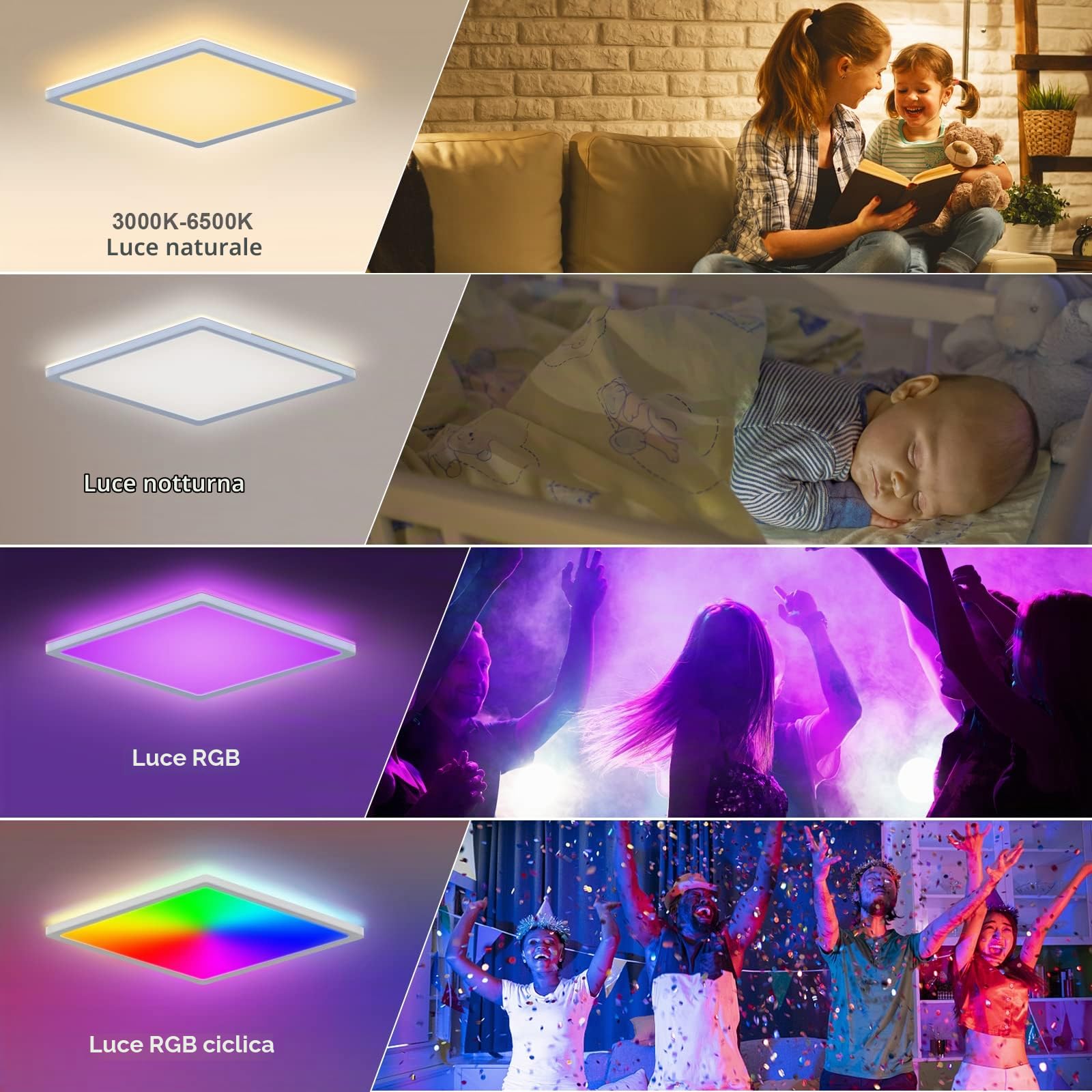 LEZOE Plafoniera LED RGB dimmerabile con telecomando, lampada da soffitto 24W 2400LM che cambia colore, pannello LED piatto 3000K-6500K per soggiorno camera da letto cameretta cucina bagno 30x2,5 cm