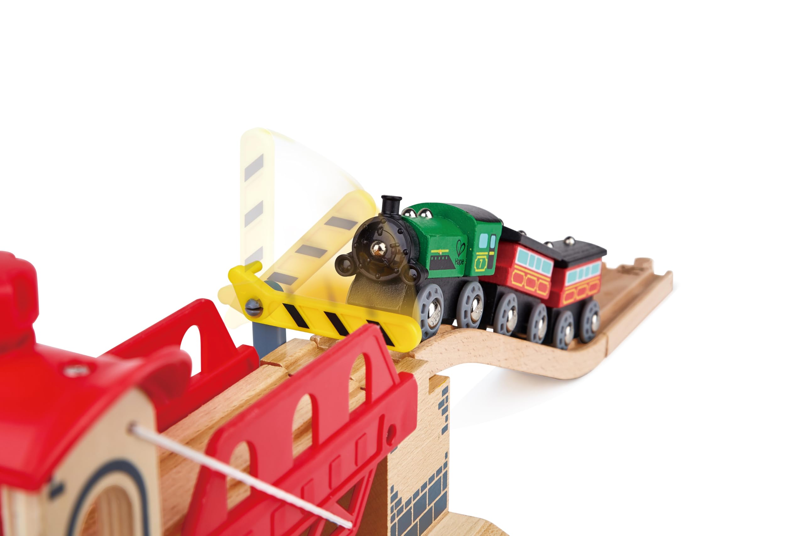 Hape Jouet Pont Levis pour Circuit Train en Bois - Jeu Educatif pour Enfant de Plus de 3 Ans - Système de Molette pour Relever Le Pont - Compatible avec Les Jeux de Marques Traditionnelles