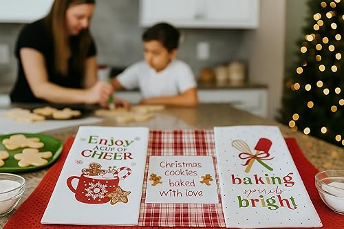 Vista 158 de Serafina Home Toallas de cocina navideñas navideñas: dos muñecos de nieve Be Jolly espiga y un muñeco de nieve bailarín, 3 piezas, tejido plano 100%