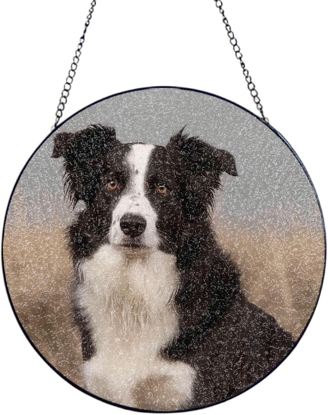 Border Collie Stained Glass Suncatcher for Window Hanging Sun Catcher Ornament for Women Men Suncatcher for Home Decor, 10in（25cm） Round Glass Ornament for Mother's Day Birthday Gift