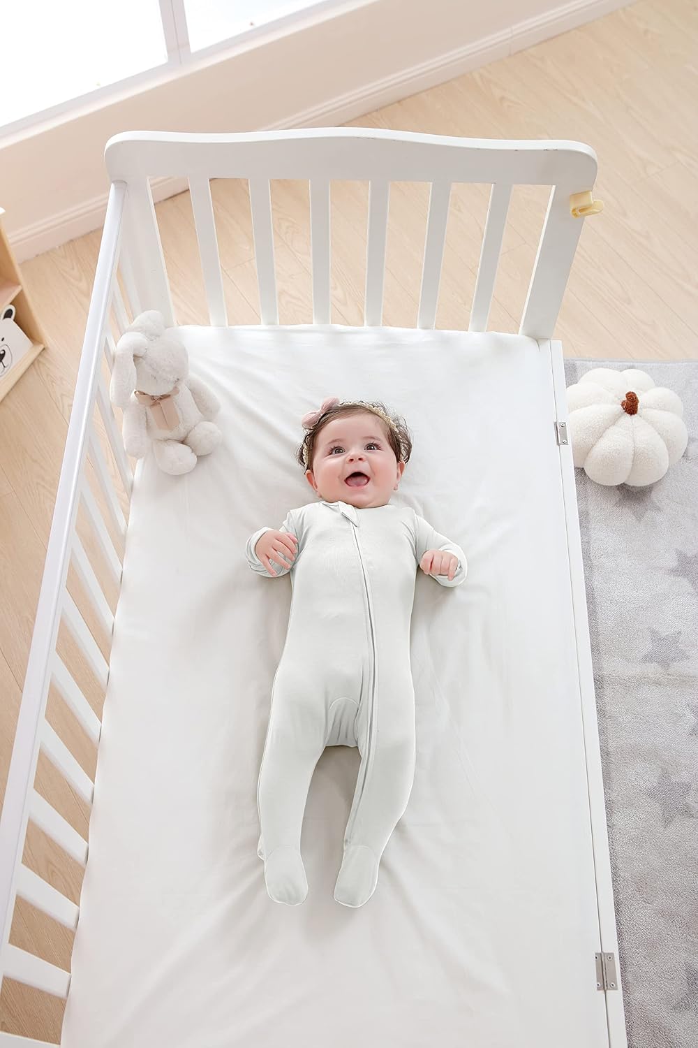 TWINOR Baby Footed Pajamas with Mittens, Soft Bamboo Viscose One-Piece Romper for Newborn Infant (white, 3-6 Months)