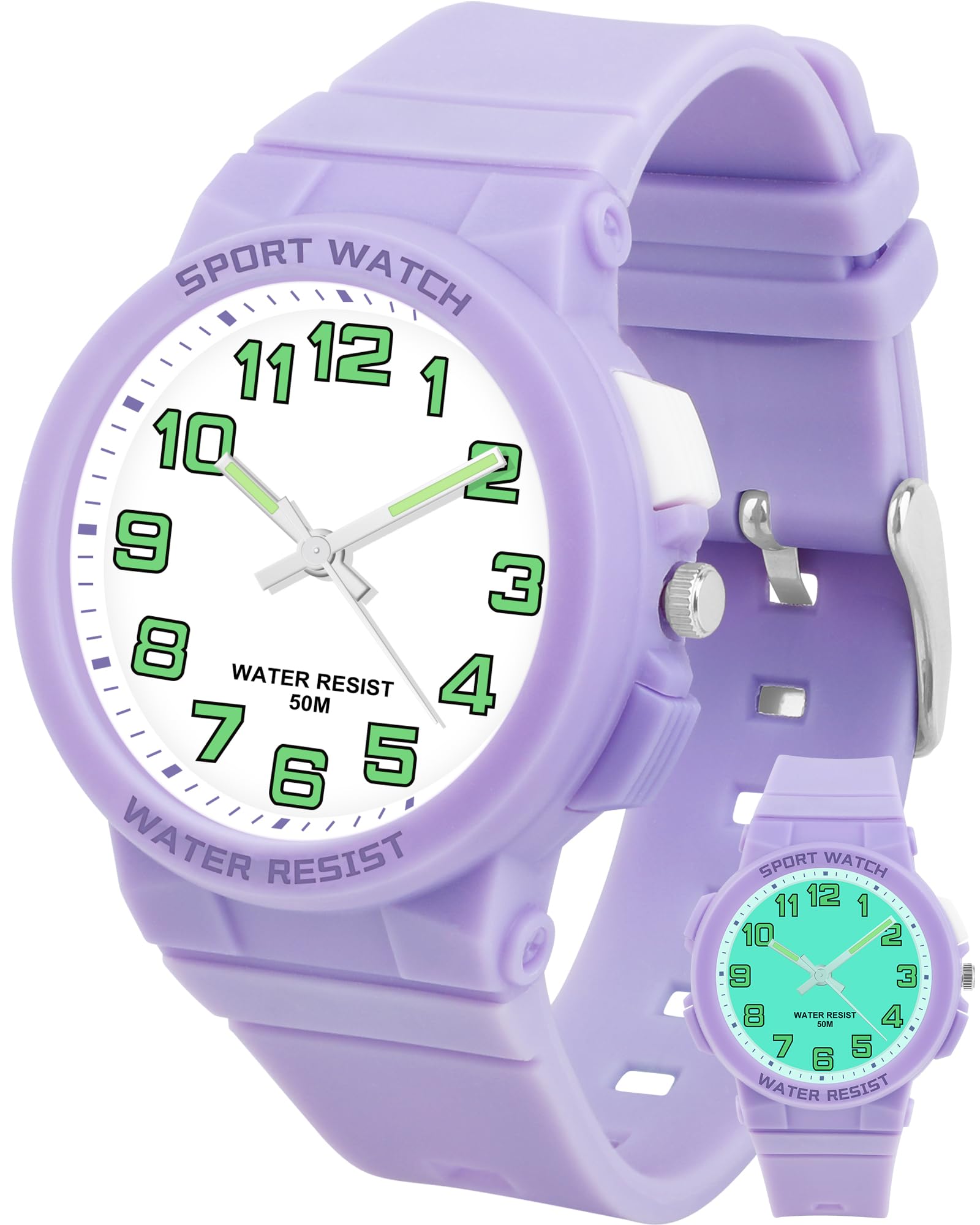 Juboos Kinderuhr Analog, 50m wasserdicht, Großes Acrylzifferblatt gut lesbar mit Vollbildlicht, Weiches Armband, für Kinder von 5 bis 16 Jahren, Hilft beim Uhrzeit Lernen