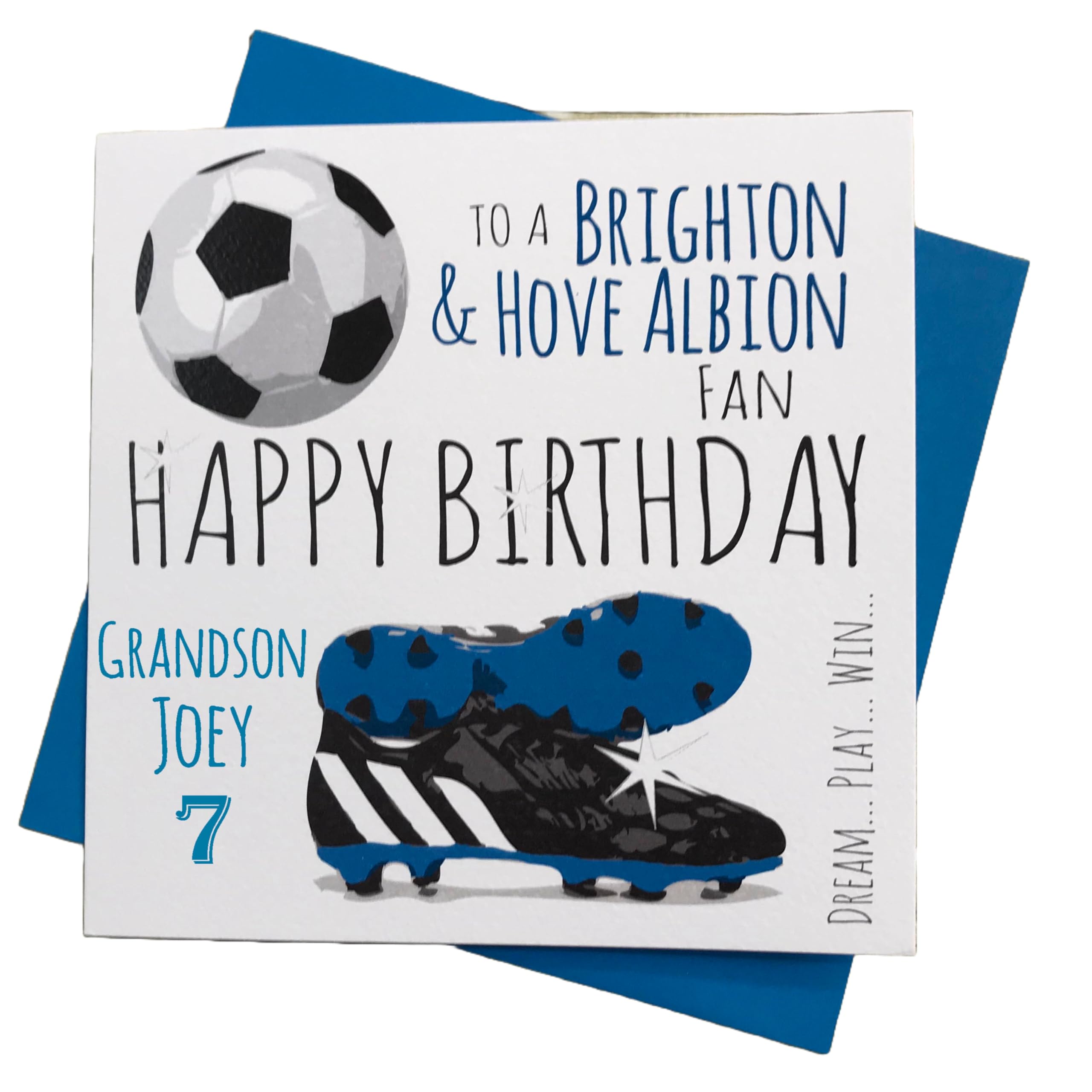 WHITE COTTON CARDS PERSONALISED Brighton and Hove Albion FC Football Club Fan Birthday Card (46-PER)