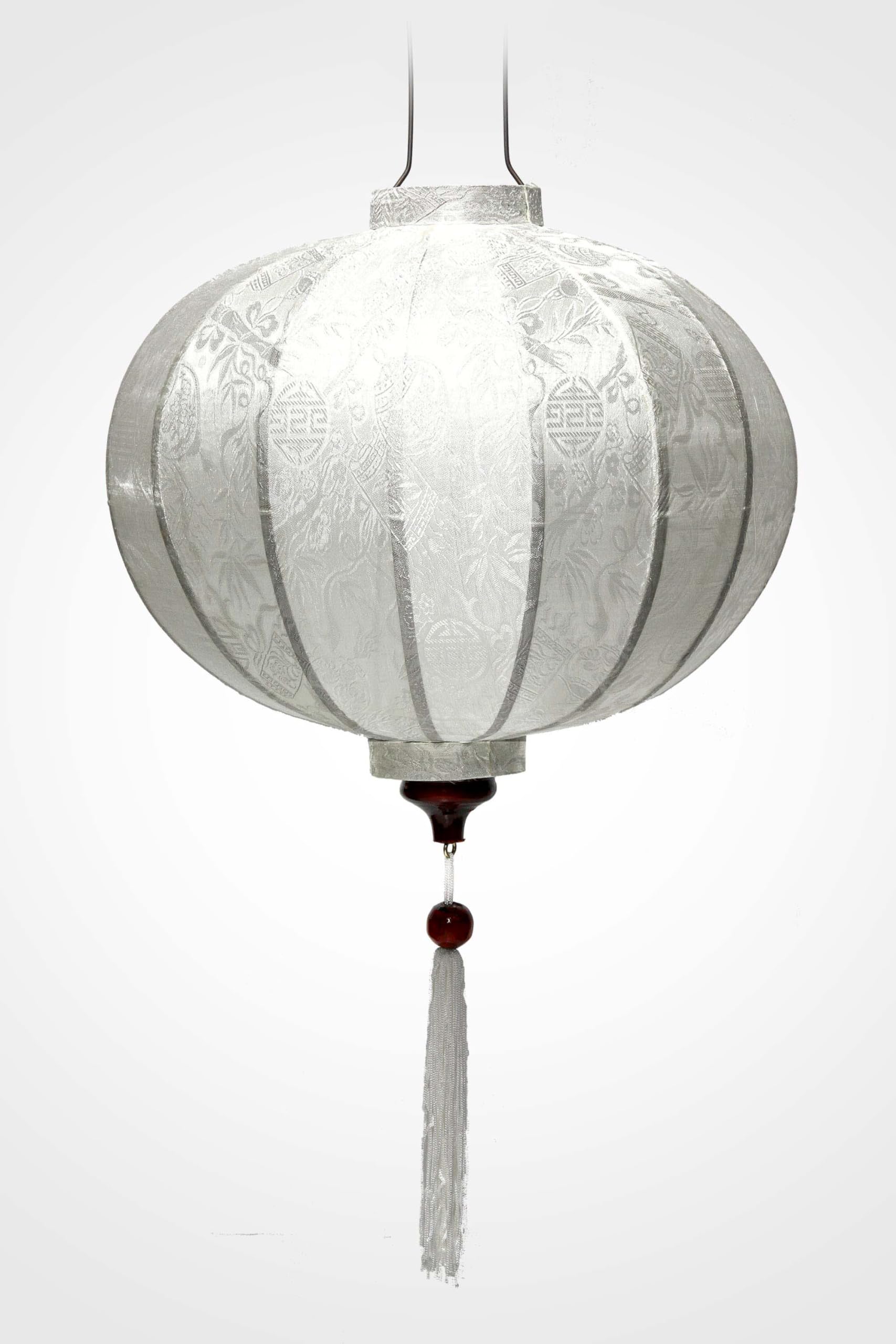 Linterna Asiática de Seda Blanco R - Diámetro Ø47cm - Farolillo Hoi An en Tela, Bambú y Madera - Artesanía Vietnamita y Decoración Asiática (Ref. R40-B)