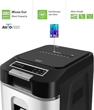 Aurora Commercial Grade 220-Sheet Auto Feed High Security Micro-Cut Paper Shredder/ 60 Minutes/Security Level P-5