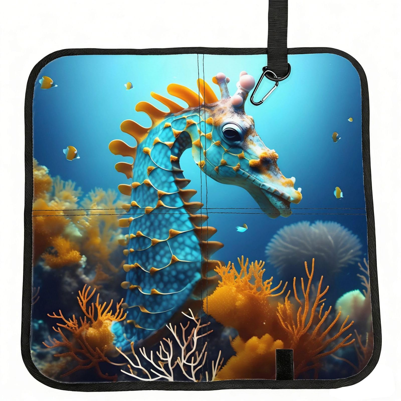 MROWYC Blue Seahorse Printed Foldable Seat Cushion - Portable with Carabiner, for Stadium, Camping, Hiking