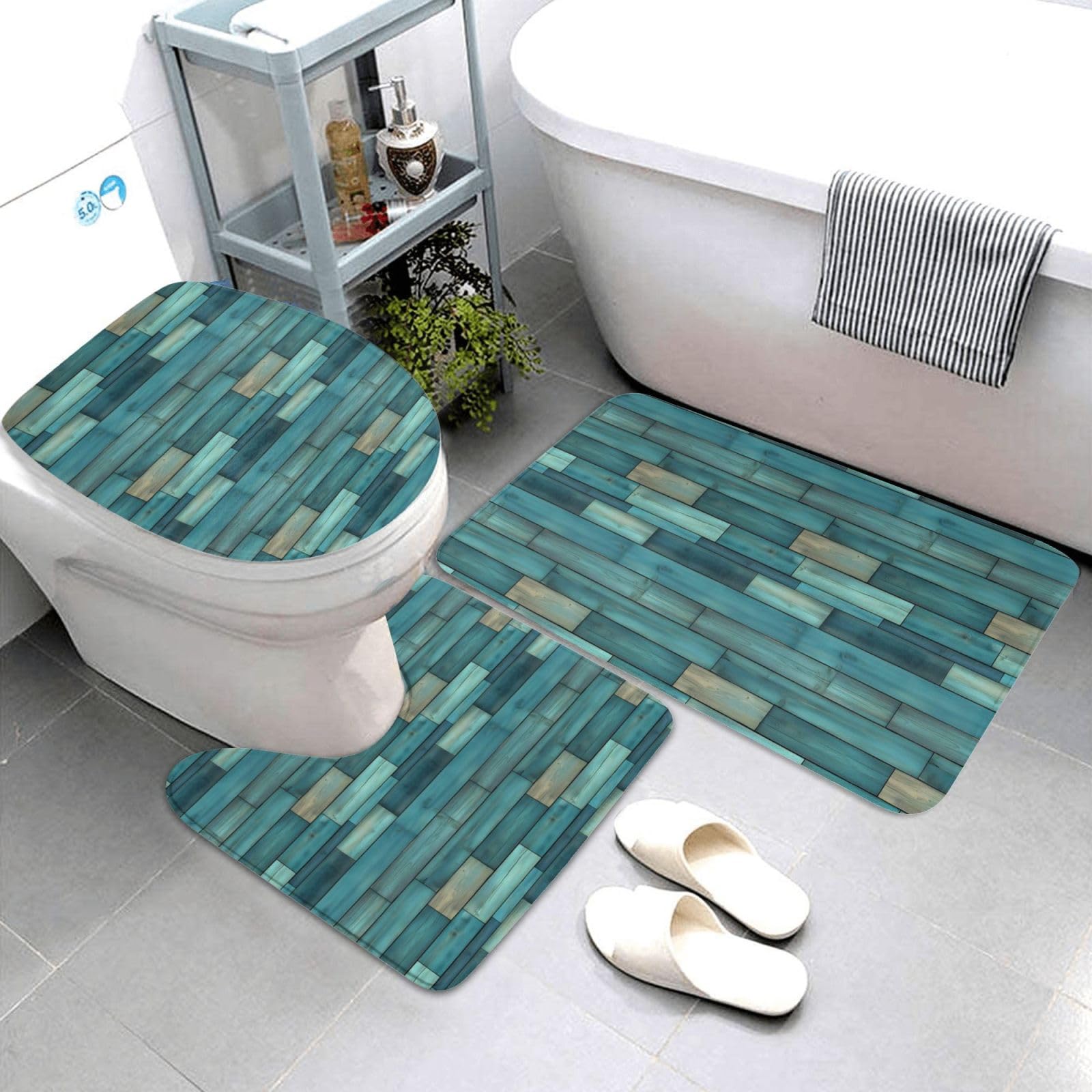 Tapis de salle de bain lot de 3 retro vert en U absorbant