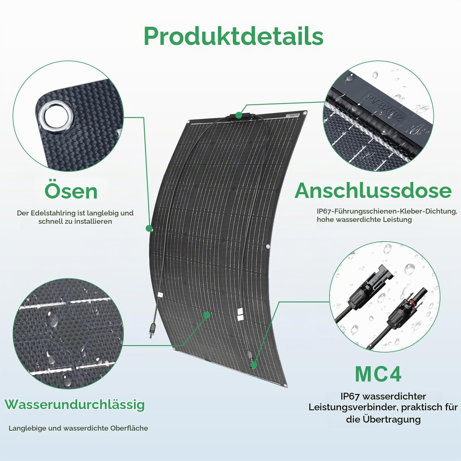 100W 12V Flexibles Solarpanel etfe Monokristallines Solarladegerät Wasserdichtes und ultradünnes Solarmodul für Wohnmobile, Boote, Häuser und unebene Oberflächen (100Watt)