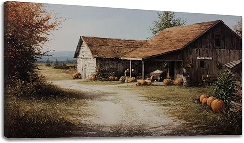 Miniatura 57 de 24"x 48" Fall Canvas Wall Art Highland Cow Rustic Vintage Forest Landscape Farmhouse Autumn Framed Pictures Painting Print Large Wall Art for Living