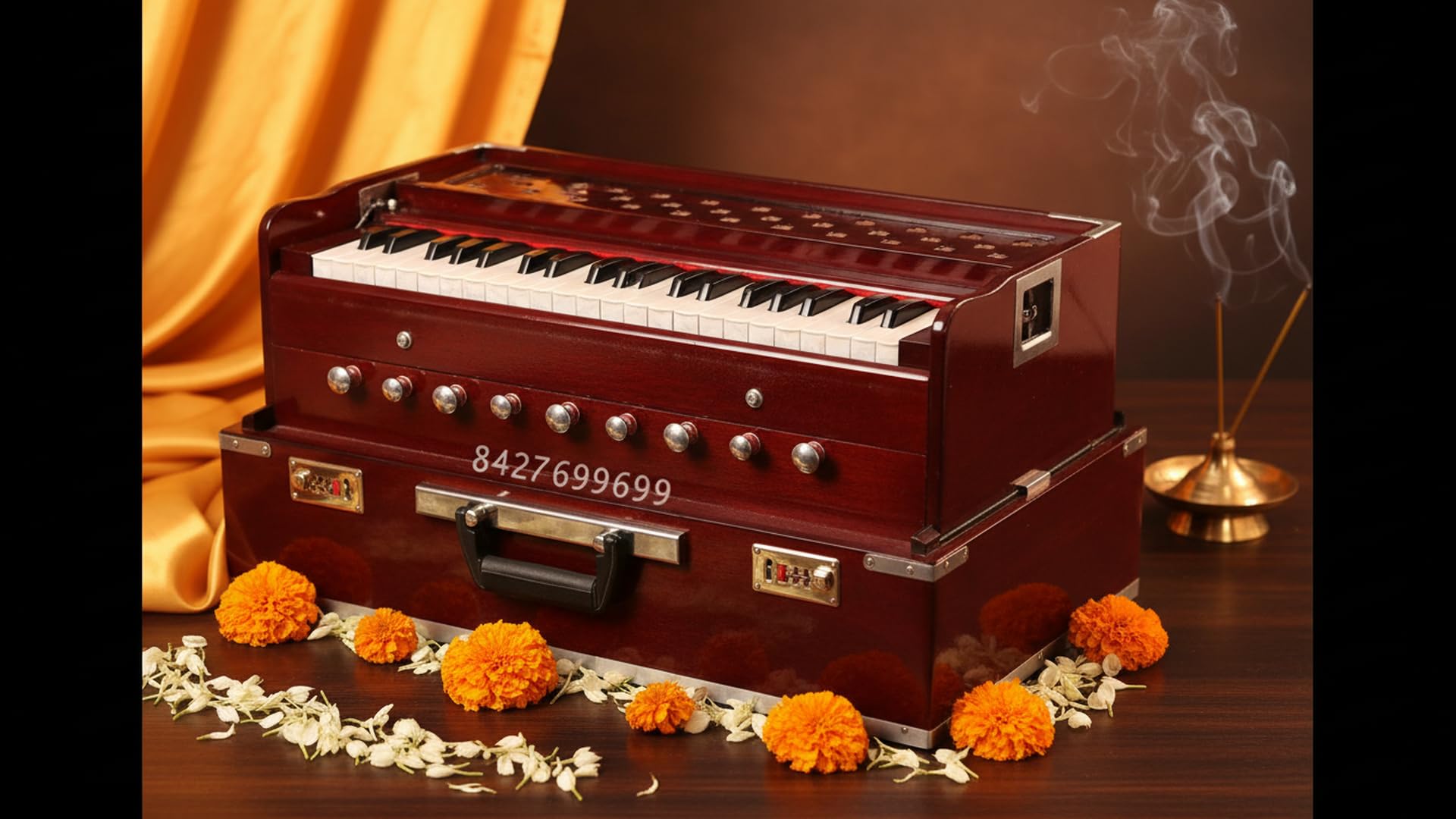 Harmonium 2 Line Reed (Bass + męski) 9 korków 42 klawisze składane przenośne harmonium z łącznikiem wysoki dźwięk z bezpłatną torbą składany przenośny oryginalny indyjski instrument muzyczny