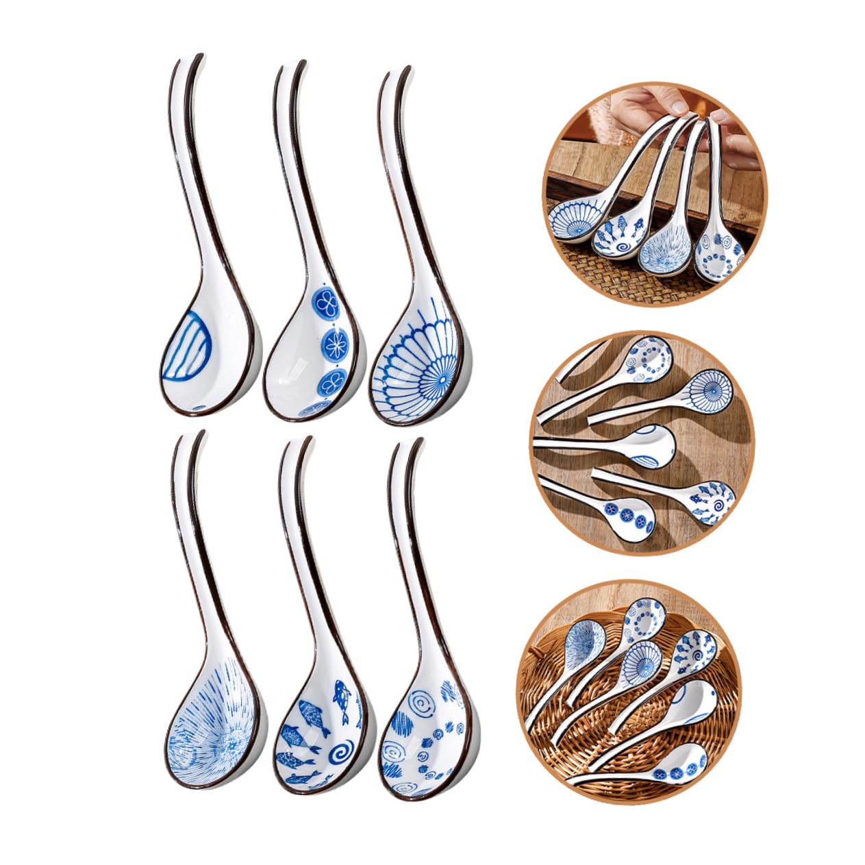 6 Stück Teiliges Asiatische Keramik suppenlöffel Ergonomisch Geformt Komfortabel Sicher Vielseitig für Suppe Reis Porridge Geeignet