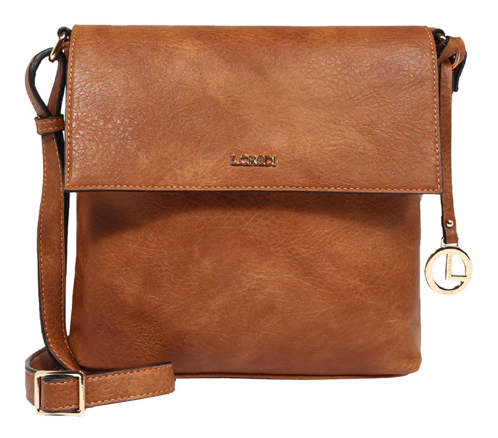 Sac bandoulière Jana L.Credi cognac, sac à main compact multipoche pour femme