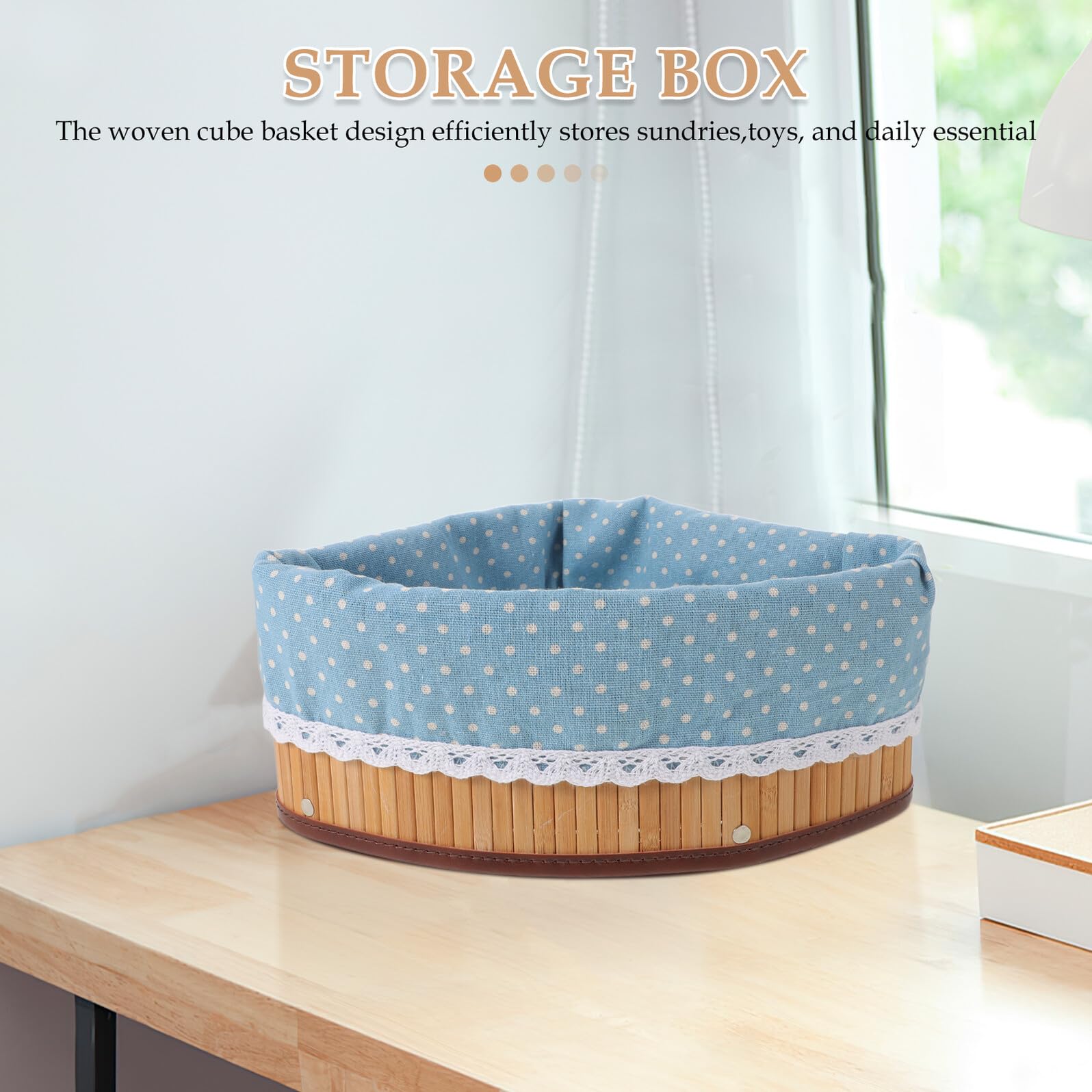 Veemoon Cestino Angolare Intrecciato Piccolo in Bambù con Rivestimento Contenitore Portaoggetti Triangolare Decorativo per Mensole Organizer Multiuso per Cucina Camera da Letto e