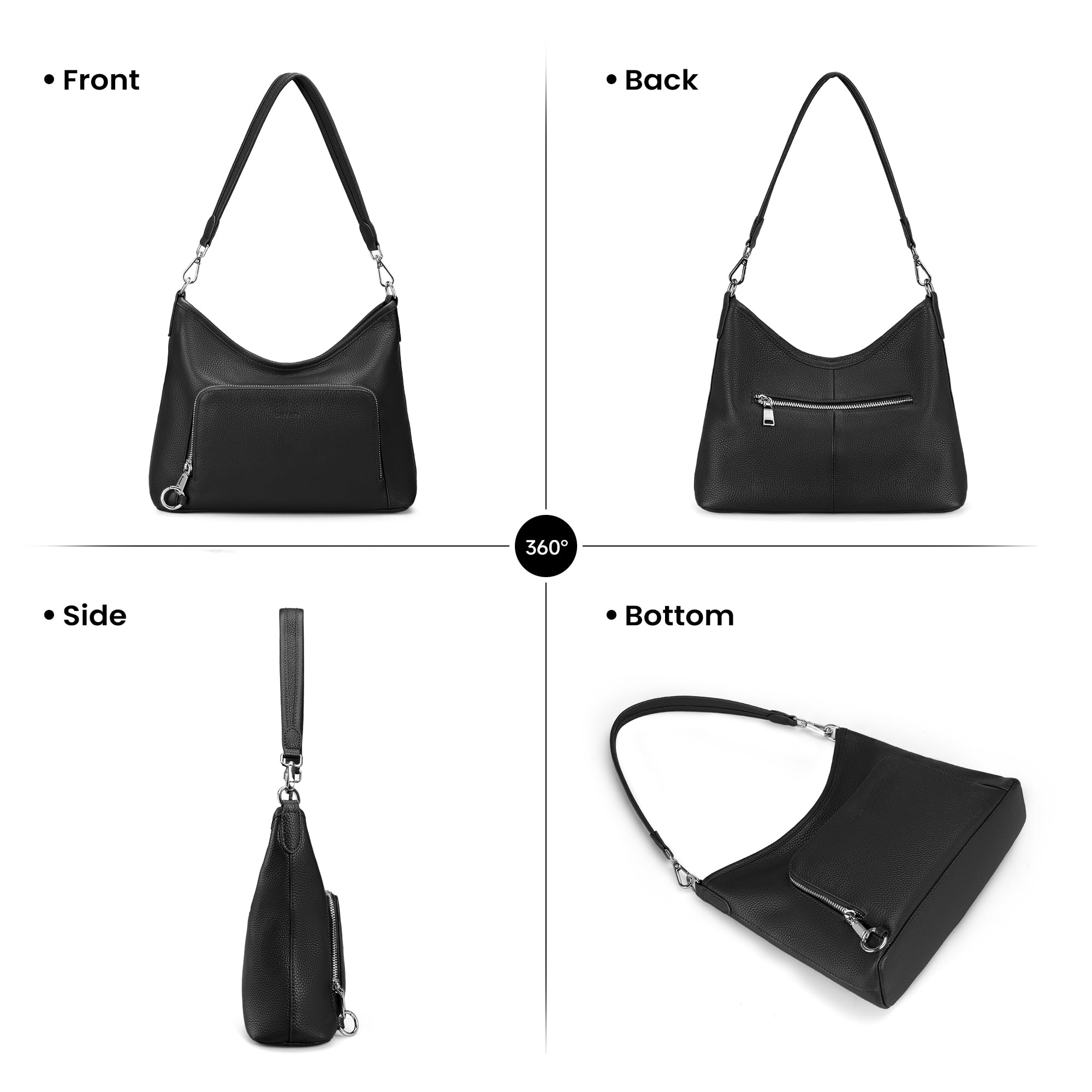 befen Echtleder Handtasche Damen Mittelgroß, Umhängetasche Anti Diebstahl | Hobo Bag, Leder Schultertasche Damen Shopper Tasche mit 2 Schultergurten - Einfache Klassische Elegante