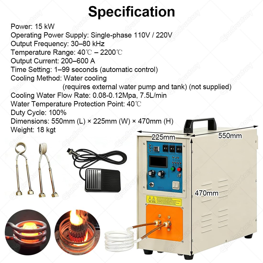équipement De Chauffage par Induction Haute Fréquence 15 KW, Contrôle Numérique 3 étapes (Chauffage, Maintien, Refroidissement), Protection Contre Les Surintensités Et Les Surtensions