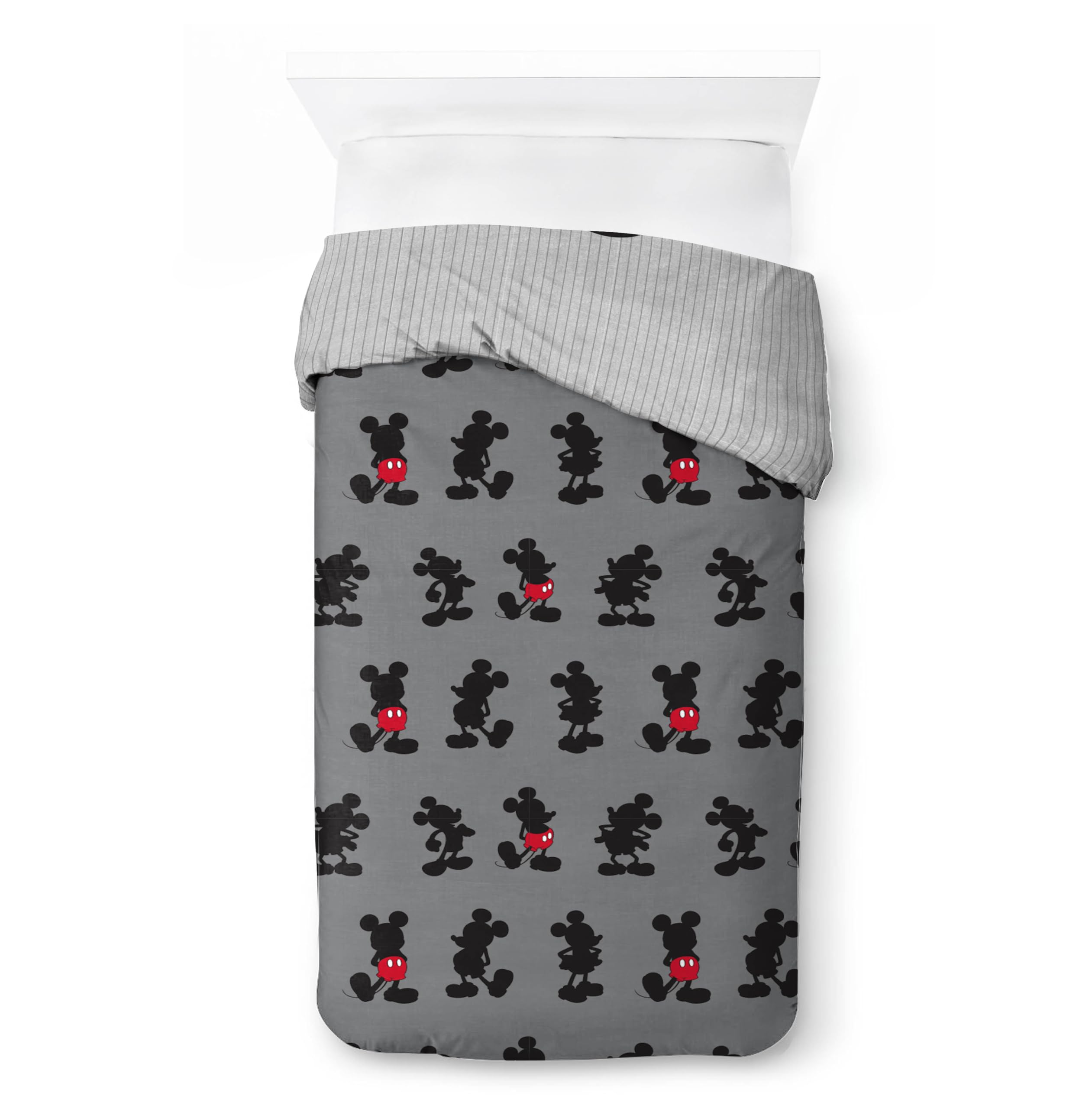 Juego de Cama de Mickey Mouse Disney a Rayas con Funda de edredón para Cama Individual de algodón Afelpado - Incluye una Funda de Almohada de 50 x 70 cm