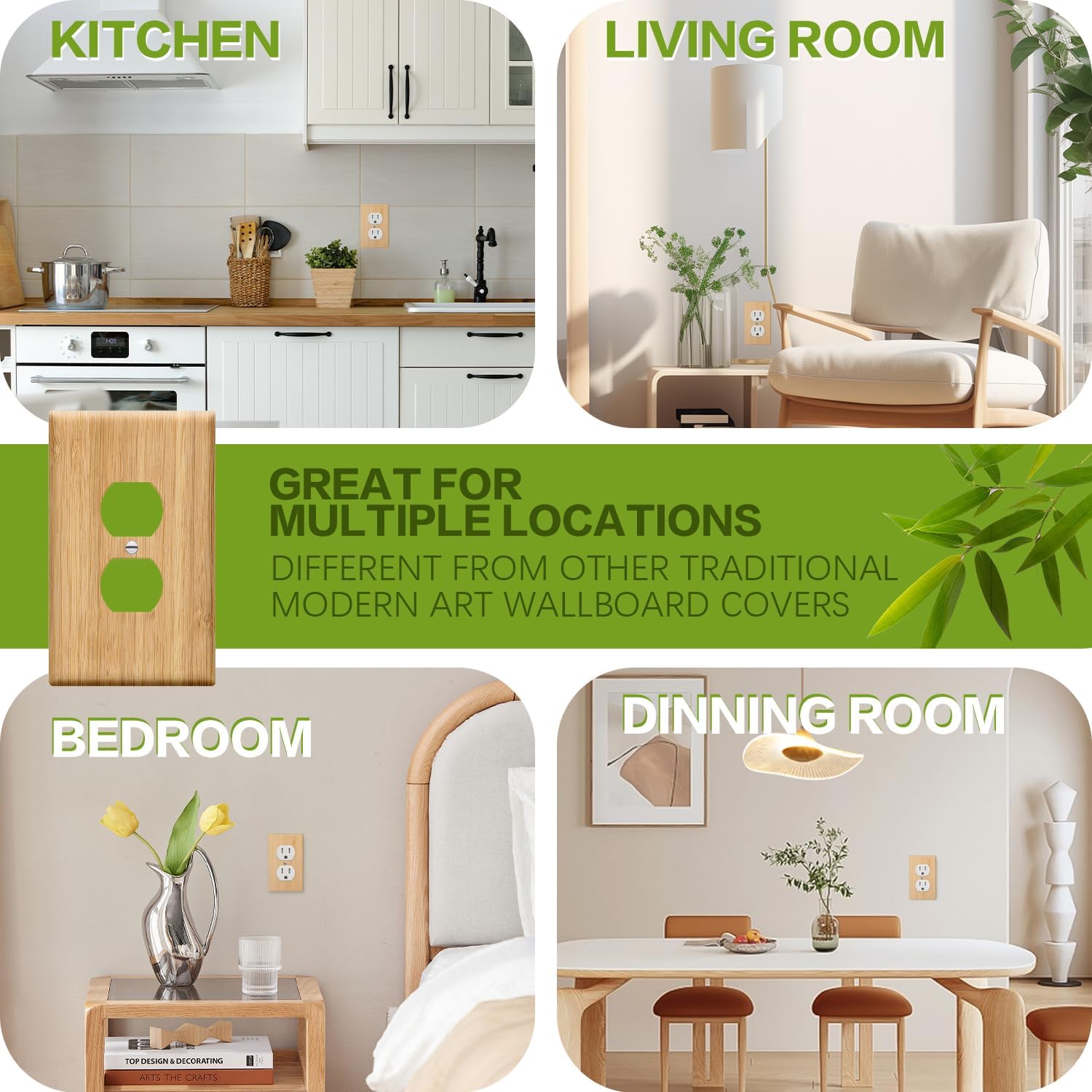 1 Gang Duplex Wallplates, Bamboo Switch Plate Covers Decorative, Light Switch Plate Outlet Cover for Bedroom Kitchen Home.
