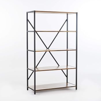 Amazon Com Christopher Knight Home Roney Acacia Wood Bookcase With Iron Accents 34 Natural Stained With Rustic Metal Furniture Decor