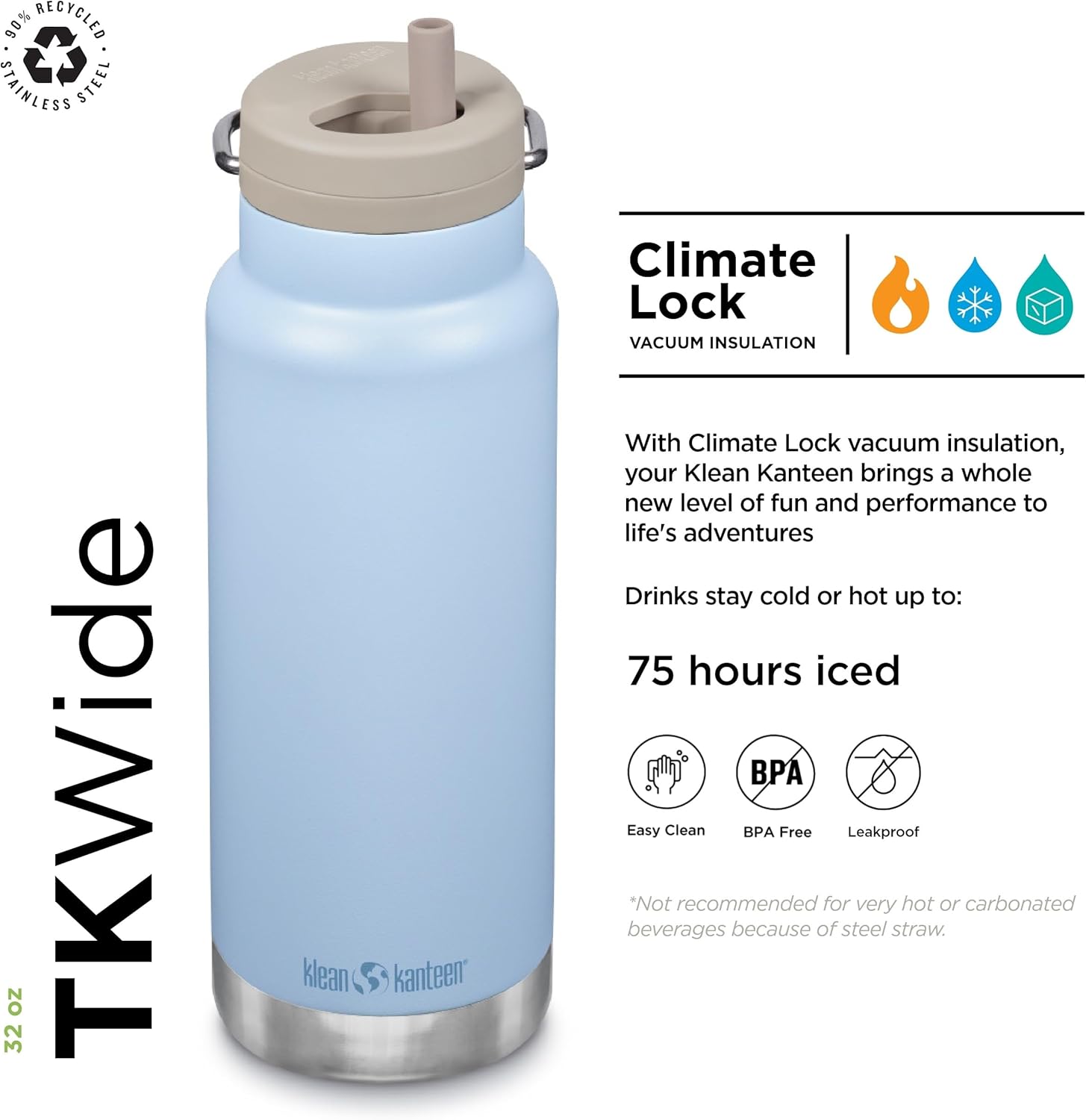 Klean Kanteen 32oz TKWide Insulated Water Bottle with Twist Cap - Clear Sky - Image 2