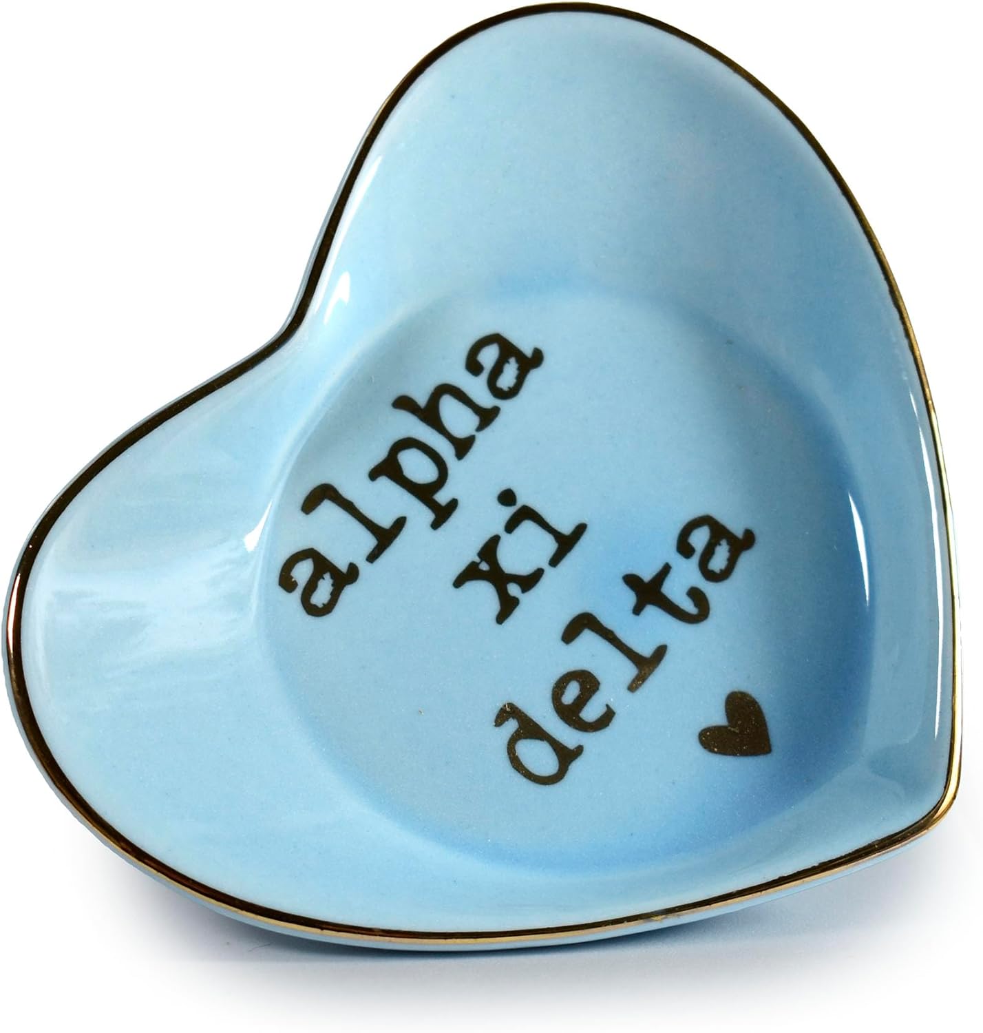 Sorority Shop Alpha Xi Delta Jewelry Dish - Heart-Shaped High-Gloss Finish Ceramic Tray with Gold Detailing, Multi-Function Ceramic Ring Dish for Home or Office, Ideal for Jewelry and Keys