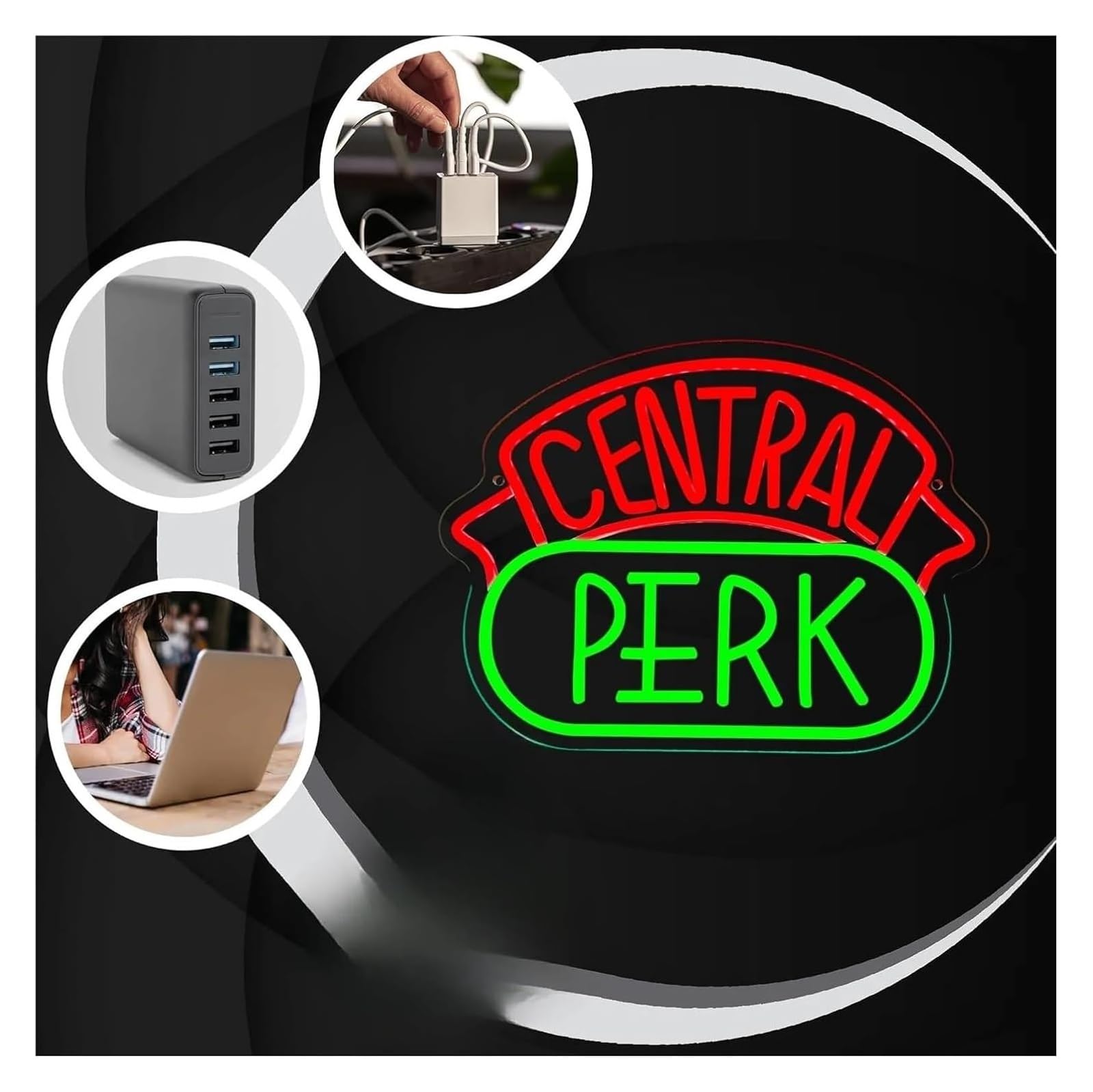 Lampe Néon Enseigne lumineuse à suspendre en forme de tasse café, style Central Perk, pour cuisine, magasin, chambre coucher, 36 cm x 27