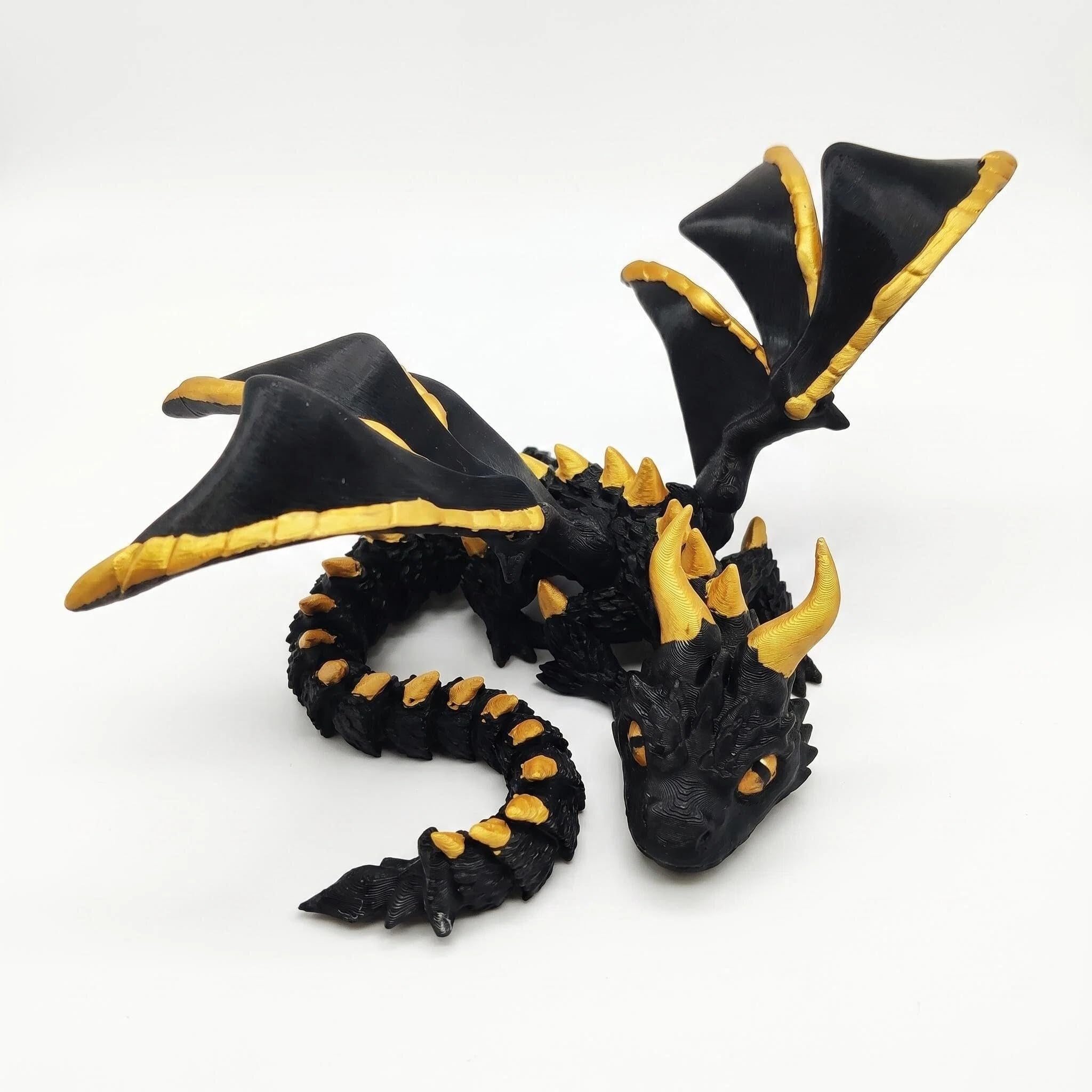 3D Printed Horned Dragon - Articulated Dragon Figurine, Home Desktop Decor & Fidget Toy