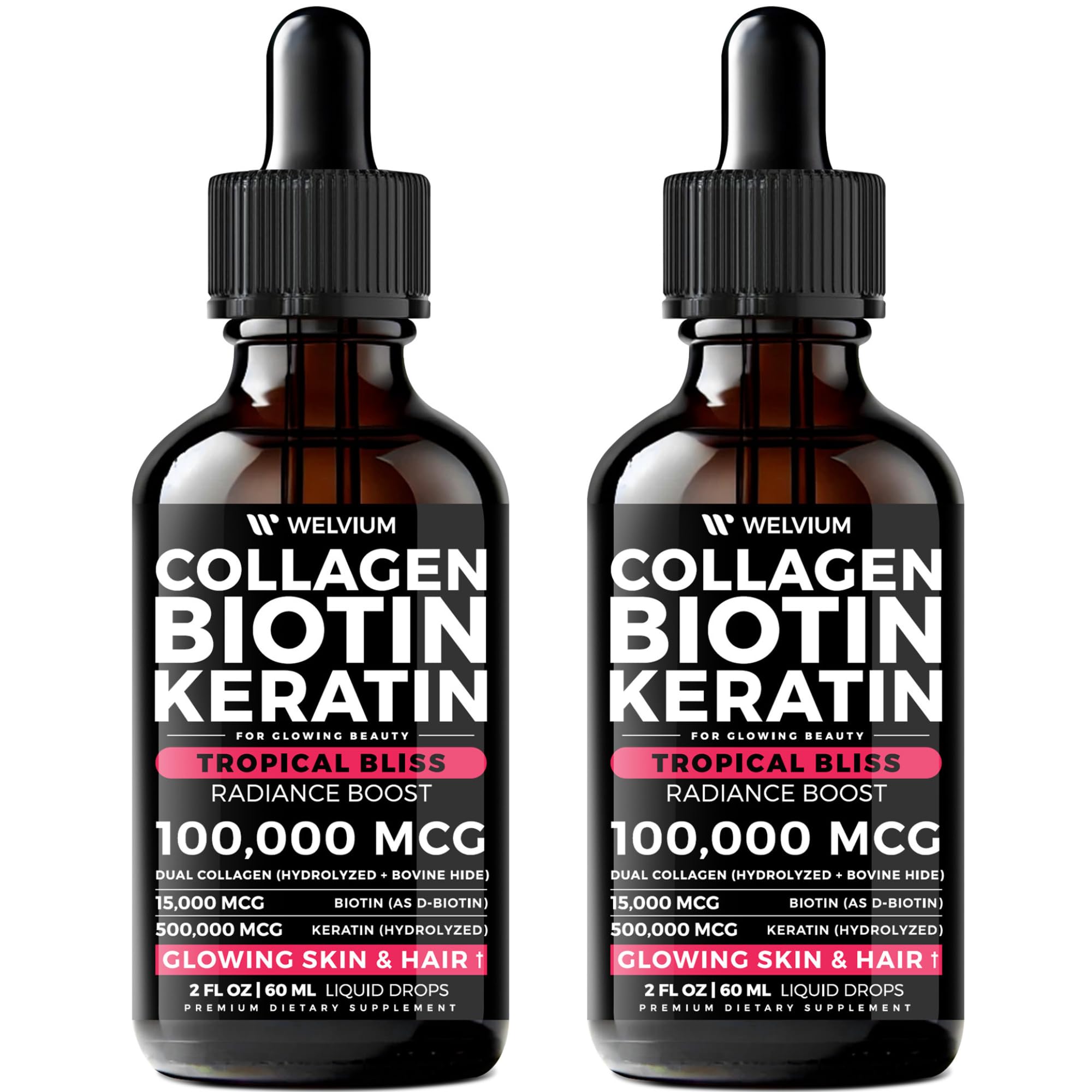 Liquid Biotin and Collagen Peptide Complex Hair and Skin Supplement