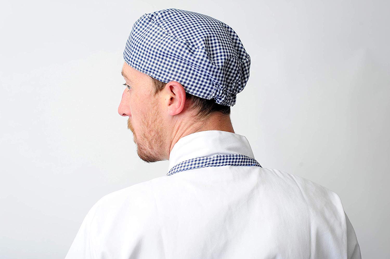 Black Pepper Gorro profesional de polialgodón con diseño de calavera para chefs, cocineros, panaderos, hombres y mujeres, Cuadros de cuadros azules, Pack of 20