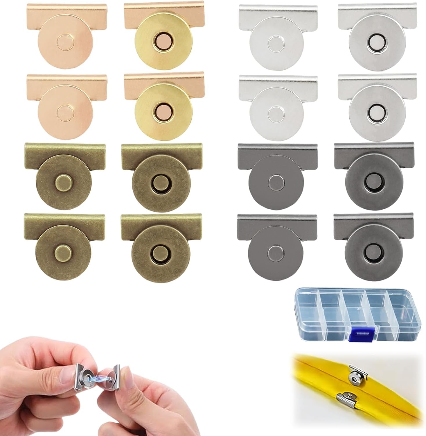 4 Set Magnetic Buttons Snap Buckle Clip Fasteners Closure Bags Clip-On Magnetic Buckles Fastener Closures for Handbag, Canvas, Sewing (Mixed Colors)