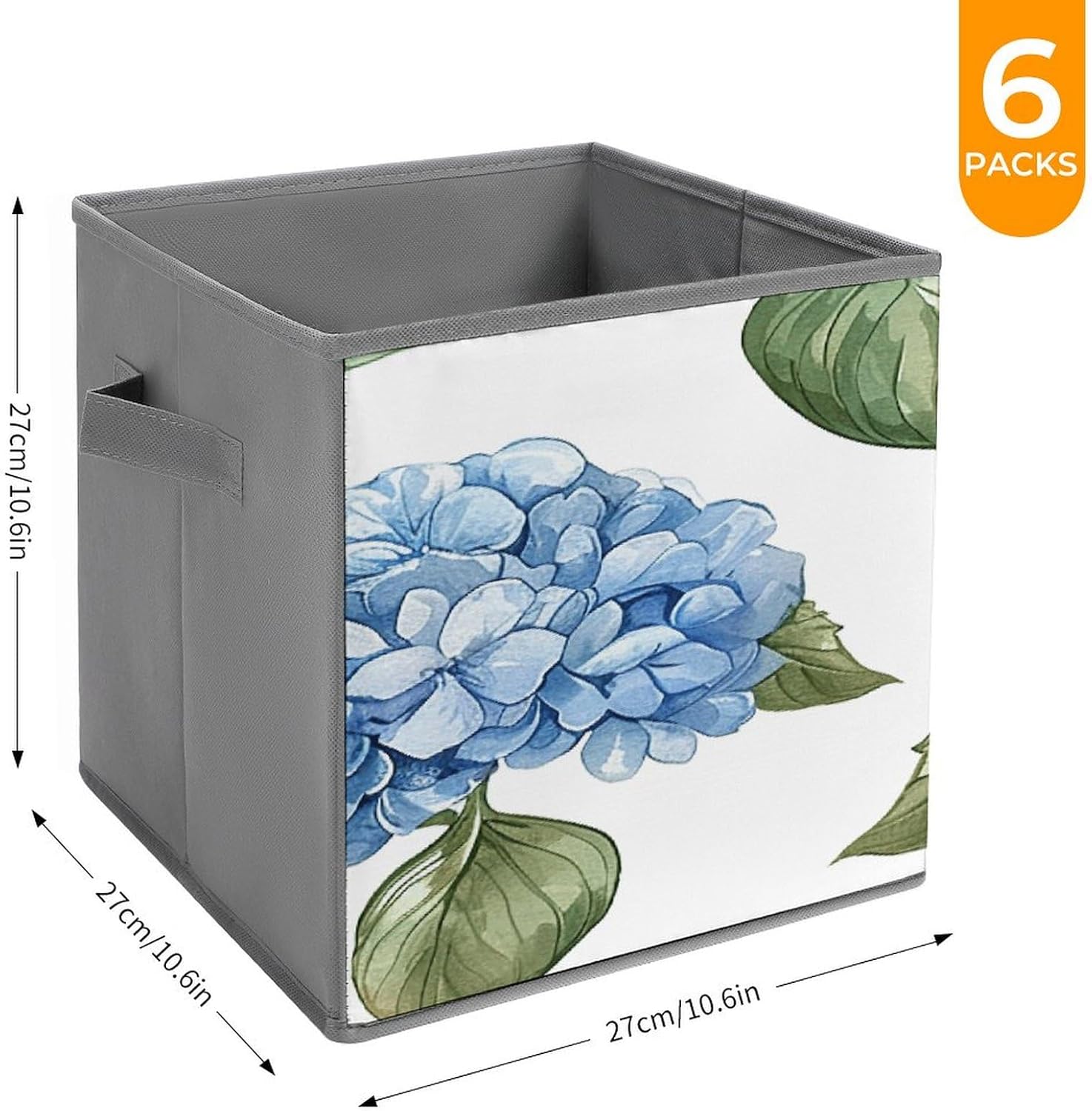 Multi Use Organizer Bins, Blue Hydrangea Pattern Printed Storage Bins, Foldable Storage Baskets Are Suitable For Bedrooms, Offices, And Cars