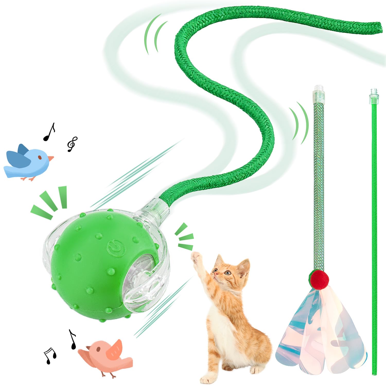 Palla interattiva per gatti da interni, palla per gatti agile che rotola automaticamente, con coda in rete elastica, ronzio e movimento attivato, 2 accessori per coda, giocattolo per gattini