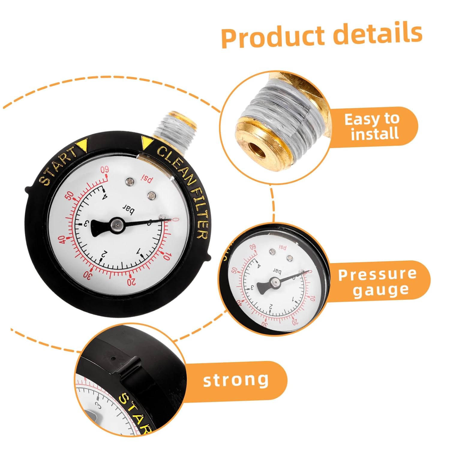 MERRYHAPY Swimming Pool Pressure Gauge 60psi Filter Pressure Meter 1/4 Bottom Mount Easy Read Professional Tool for Spas Hot Tubs