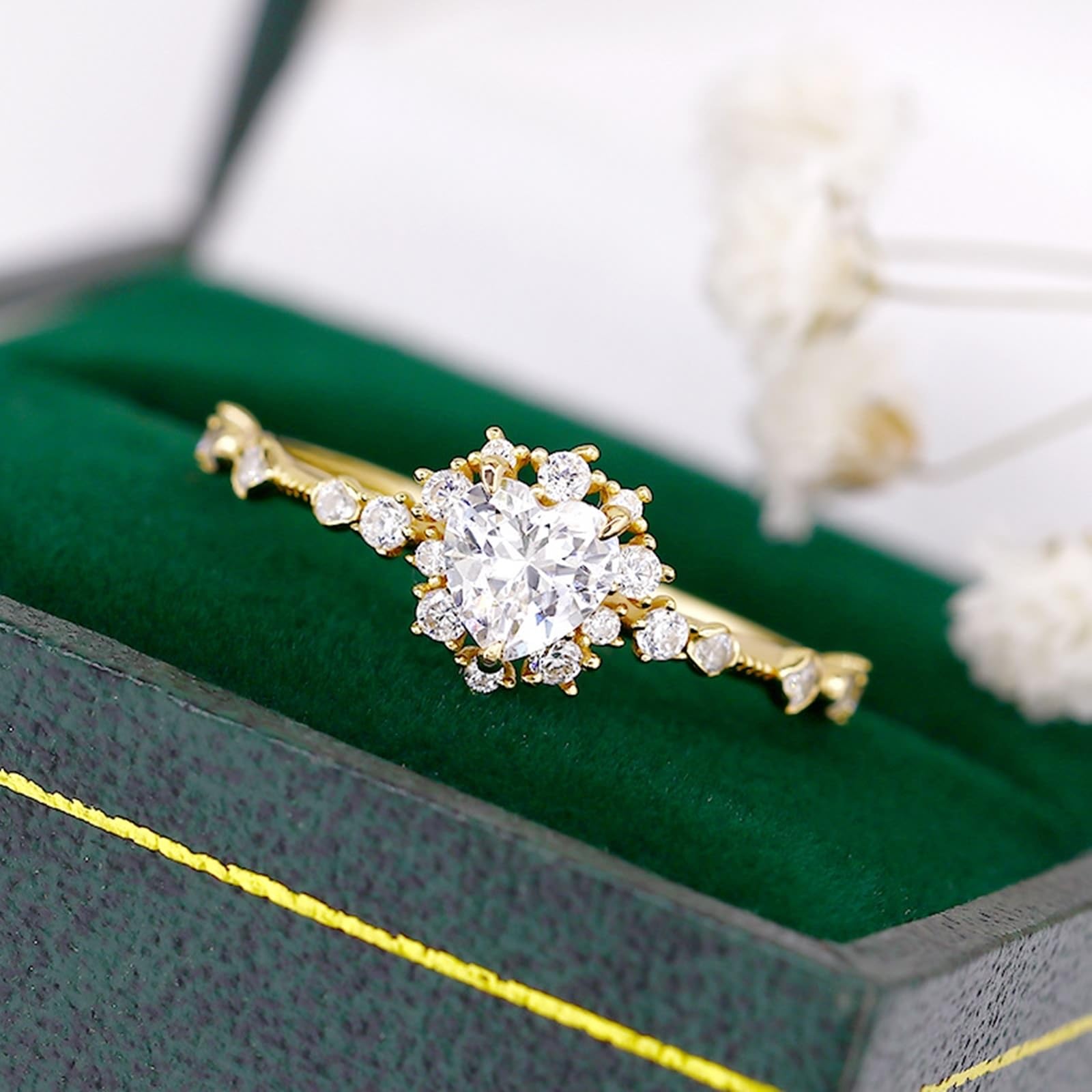 Bague en or 375/585/750 avec cœur Moissanite en forme de cœur