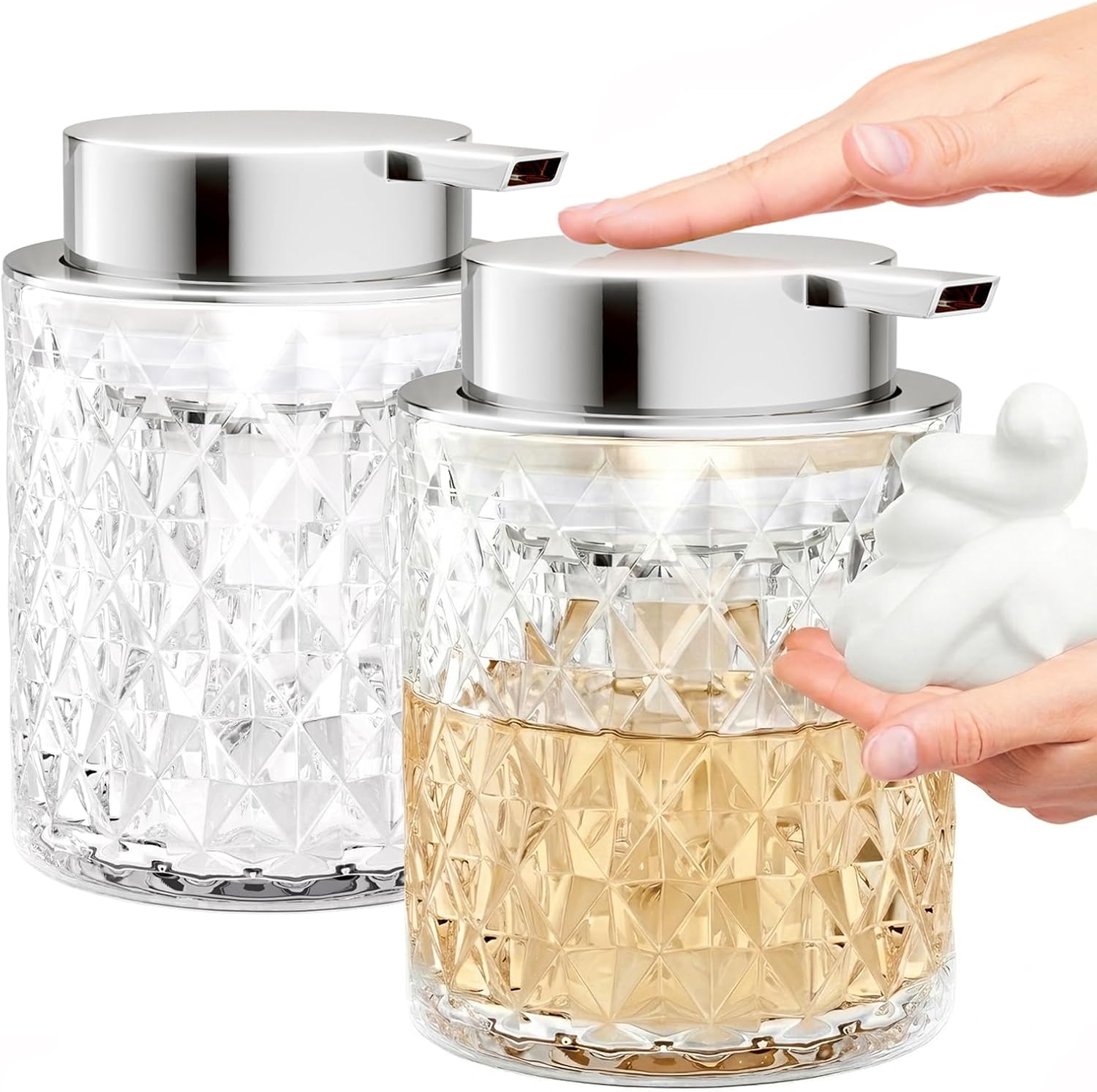 2 Pack Glass Soap Dispenser with Rust Proof Foaming Pump Bathroom & Kitchen