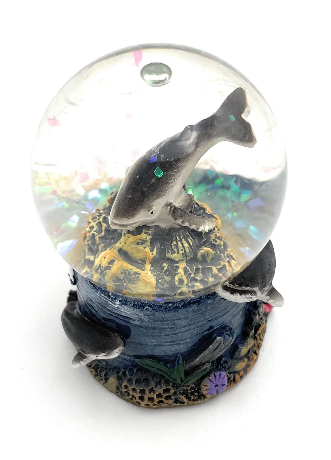 Onwomania Shark, height 6.5 cm, snow globe, glitter ball, shaking ball, multicoloured