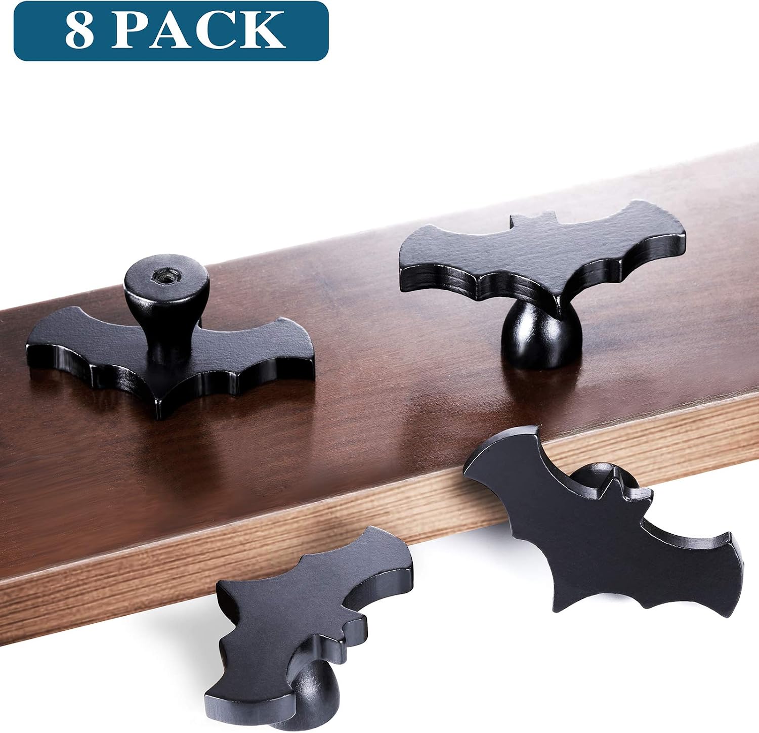 Gothvanity Bat Cabinet Knobs 8 Pack - Gothic Decor Knobs for Kitchen Cabinet, Drawer Pull, Dresser and Cupboard Handle - Wood- 2.6 x 1.3 Inches - Black