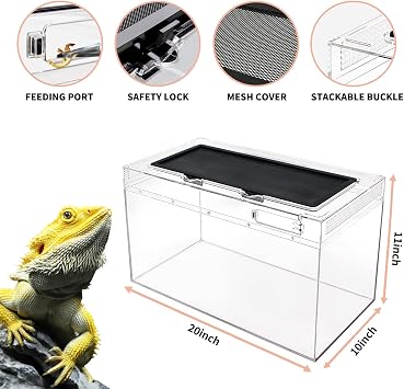 Reptile Growth Reptile Terrarium,10 Gallon Reptile Tank 20 x 10x 11,for Insect,Fish,Tarantula,Hermit Crab,Jumping Spider,Iguana,Tortoise,Leopard Gecko,Bearded Dragon